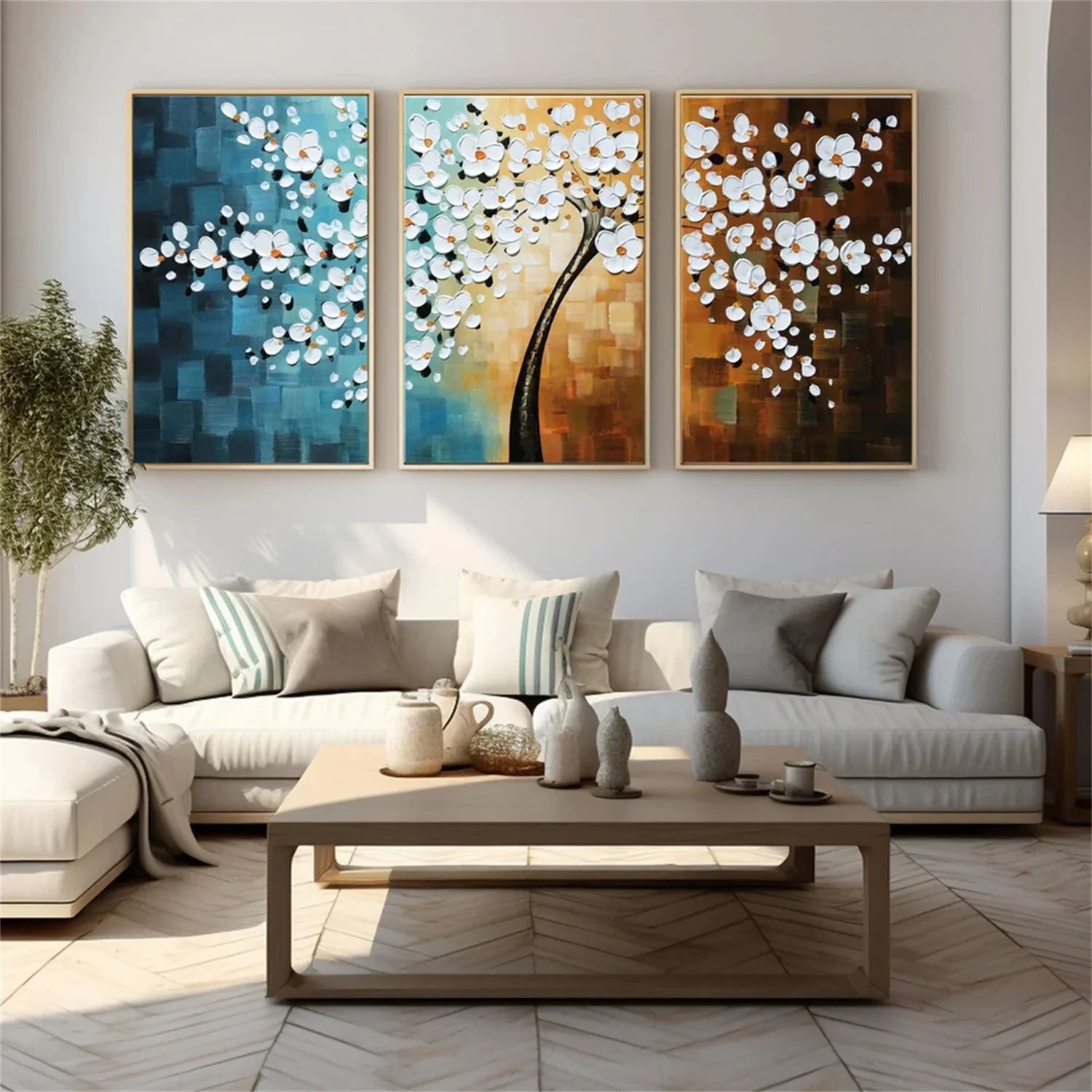 Colorful Flower & Tree Abstract Textured Wall Art Set of 3#ML051