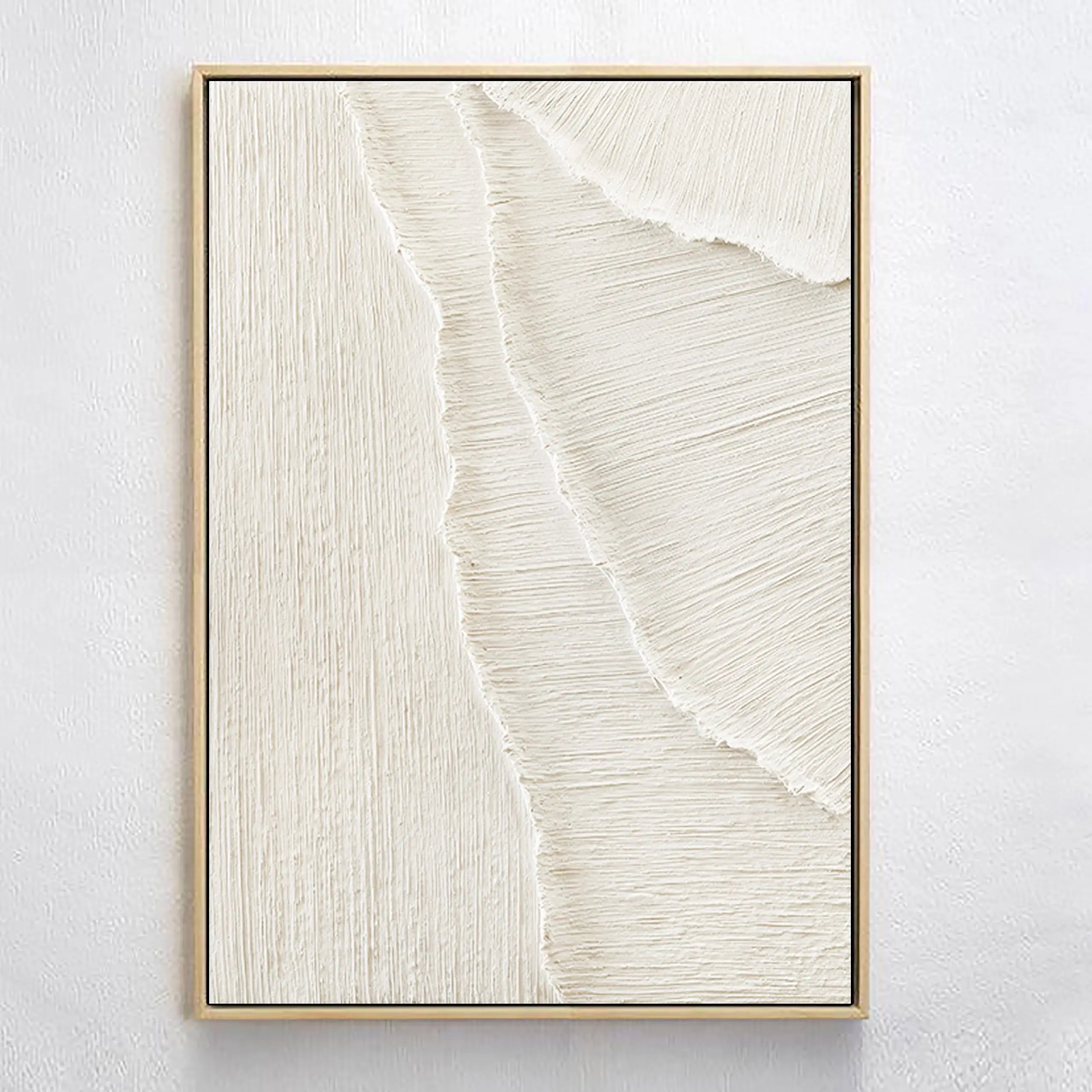 Beige Sea Slap Beach Textured Plaster Framed Canvas, Large Minimalist Wall Artwork for Home Decor