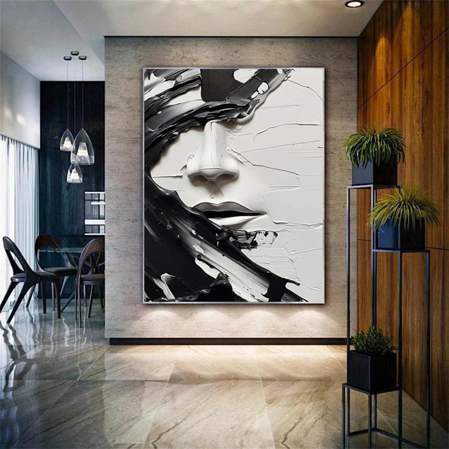 Abstract Portrait Black and White Painting #AP014