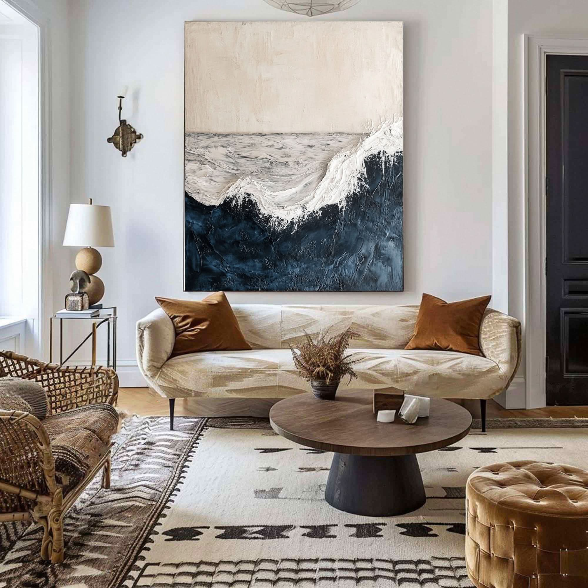 Handcrafted Ocean Wave Painting with Textured 3D Details #BGM 038