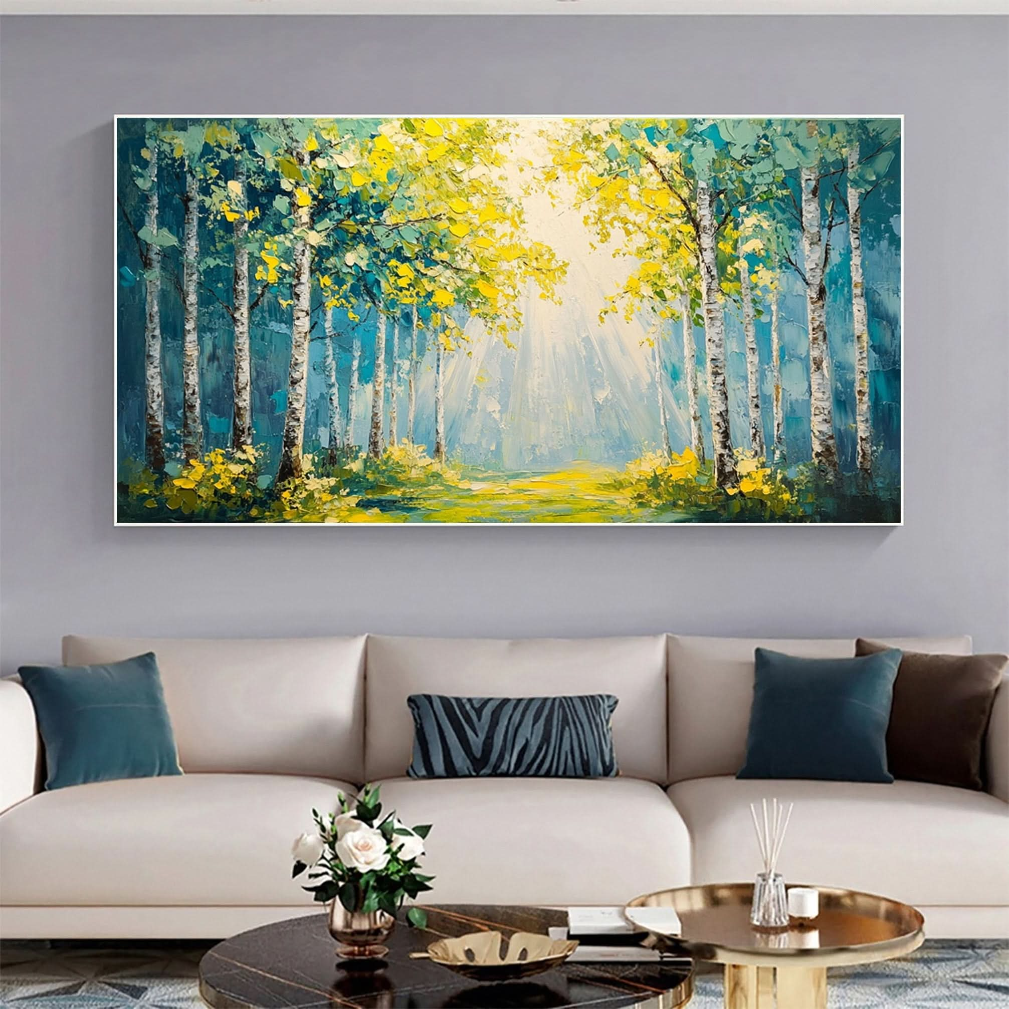 Vibrant Forest Landscape Painting Large Tree Canvas Art #FT 043