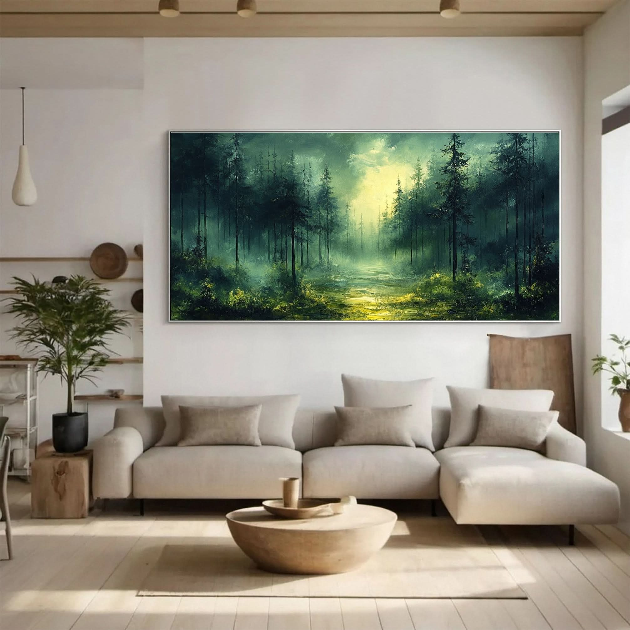 Vibrant Forest Landscape Painting Large Tree Canvas Art #FT 046