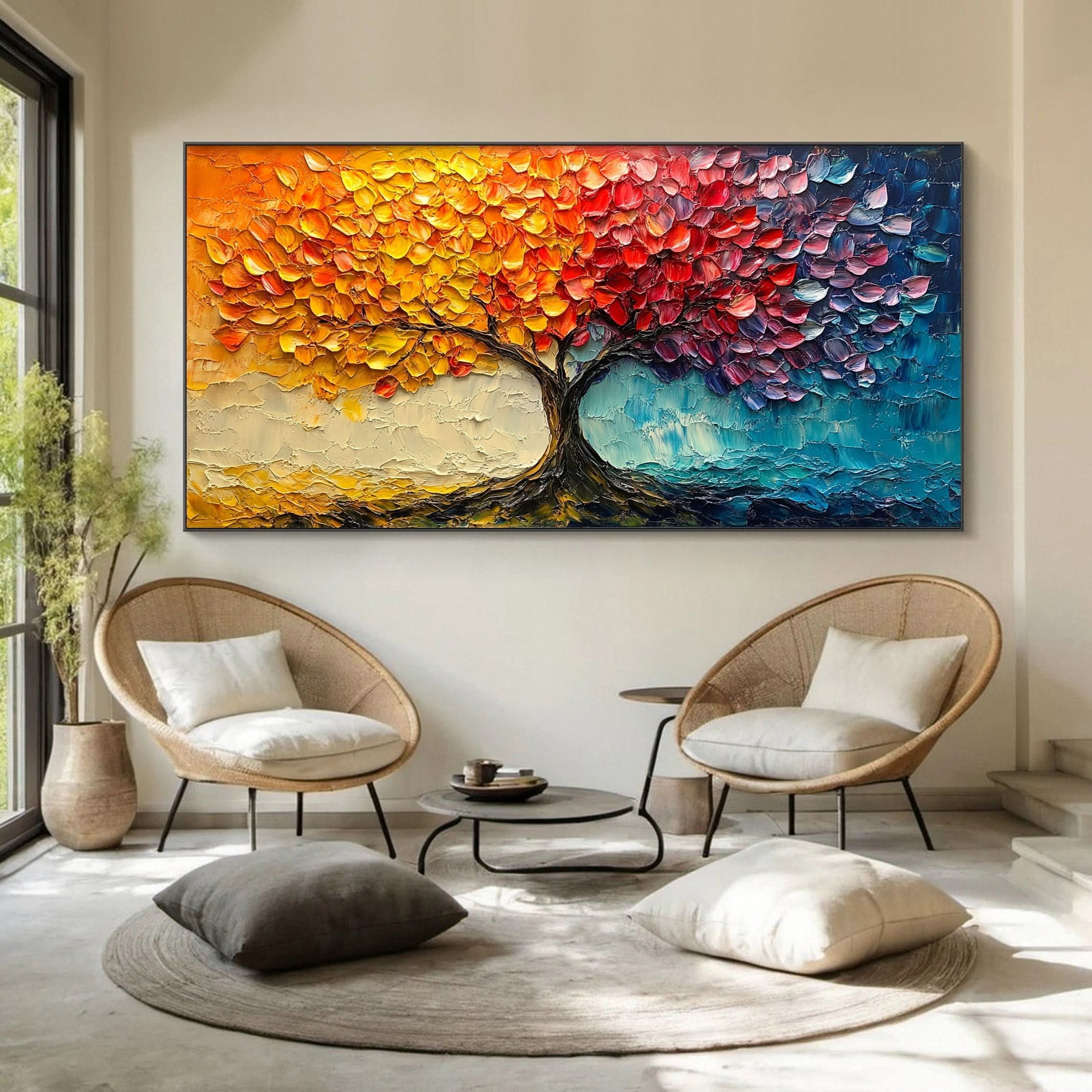 Vibrant Seasonal Tree Canvas Art - Colorful Modern Wall Decor #FT 054