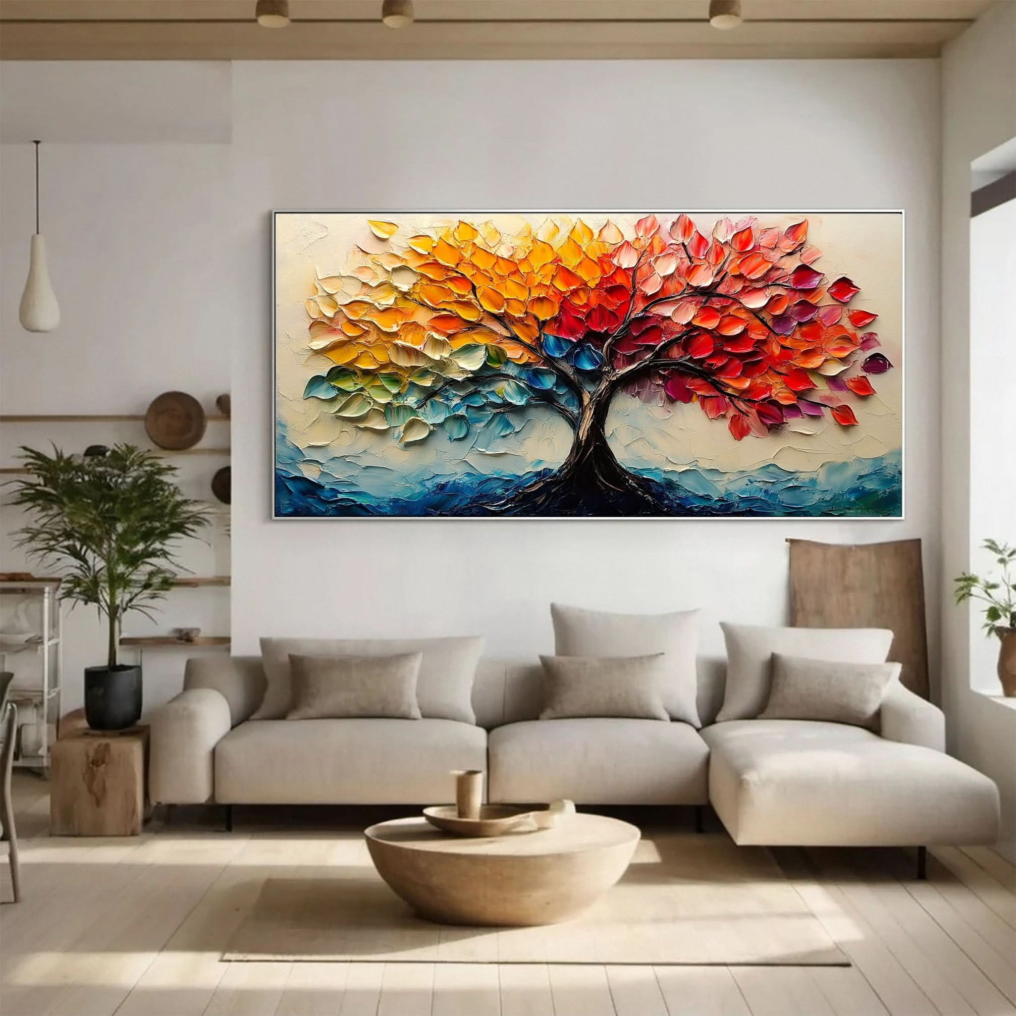 Vibrant Seasonal Tree Canvas Art - Colorful Modern Wall Decor #FT 055