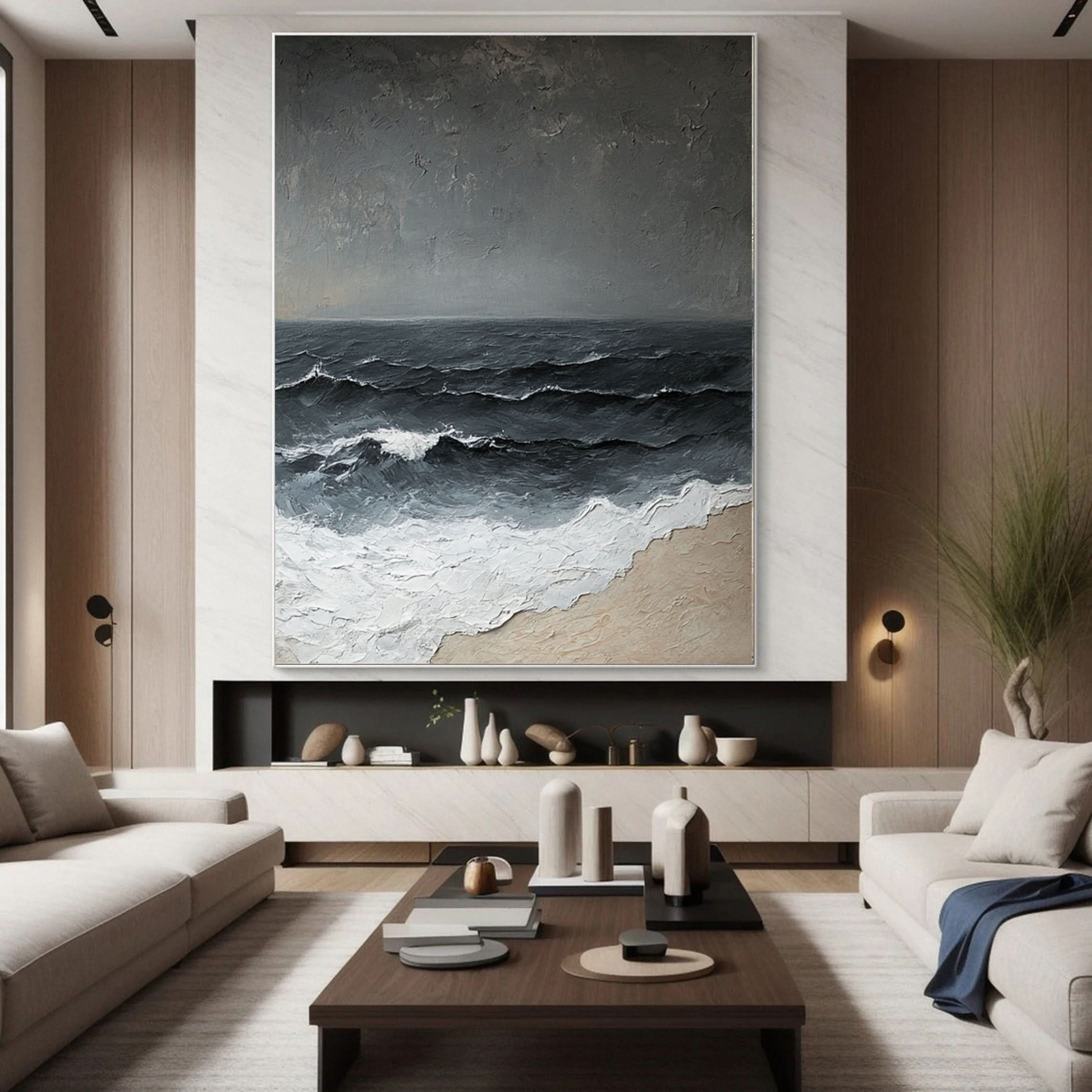 Dynamic Ocean Wave Canvas Art Textured Sea Painting #OS 070