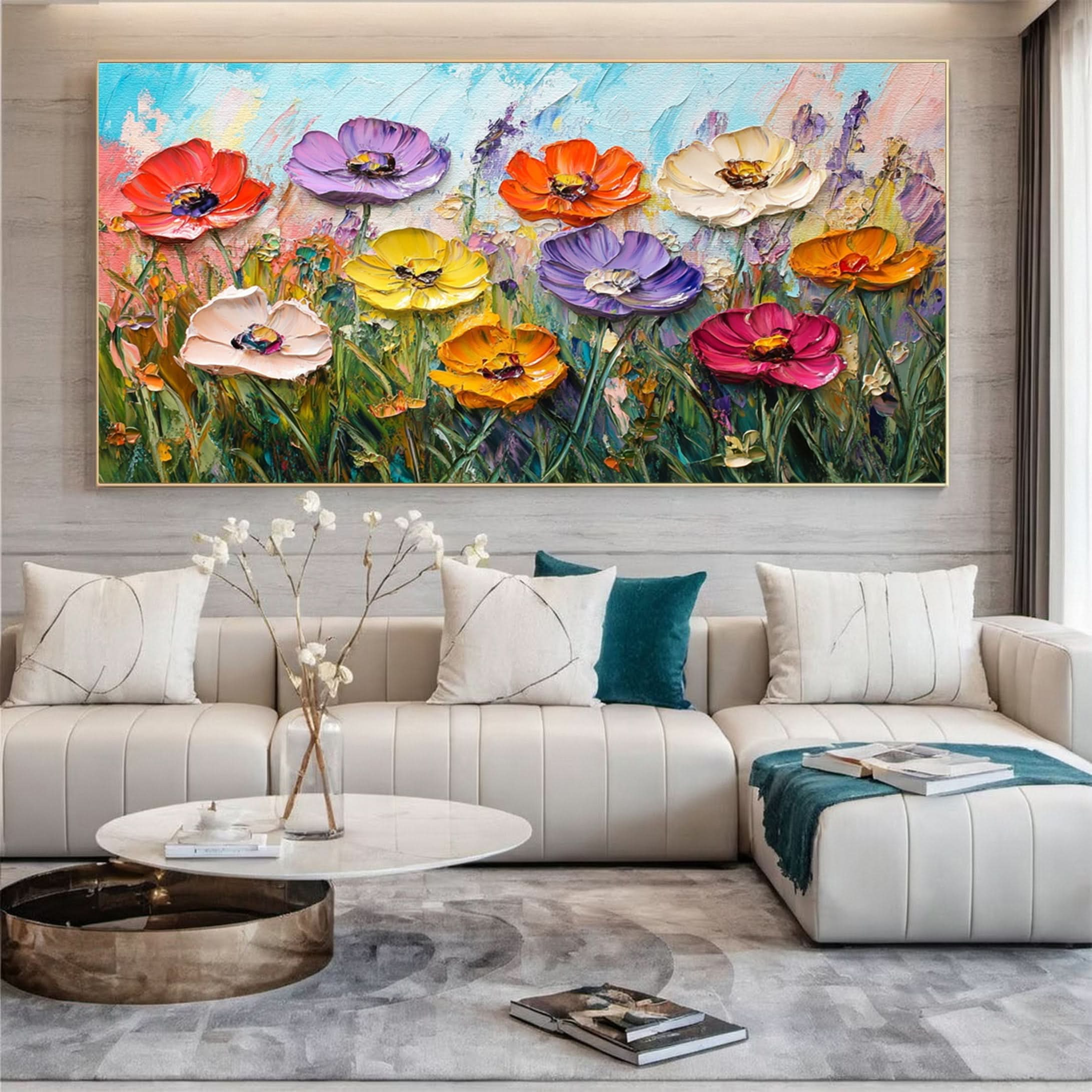 Lively Meadow Flowers Canvas Art Vivid Floral Wall Decor for Room Decor #FT 052