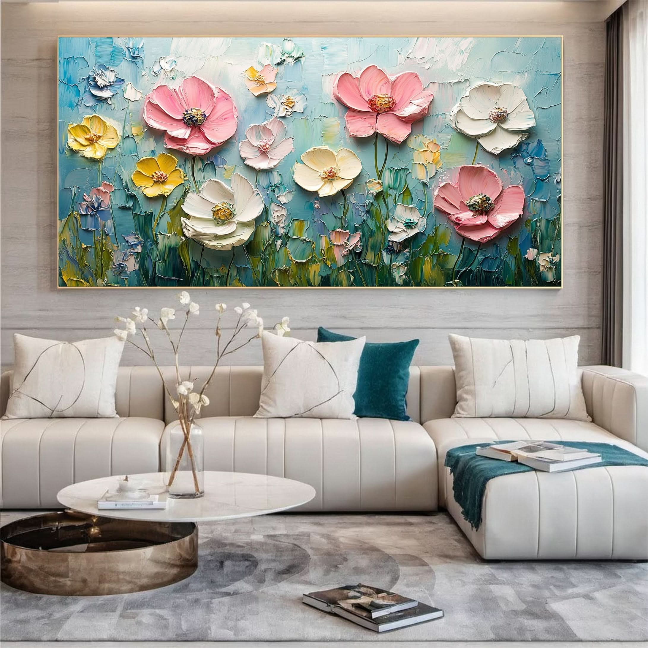 Colorful Lotus Blossom Canvas Art Hand-Painted Floral Wall Decor #FT 048