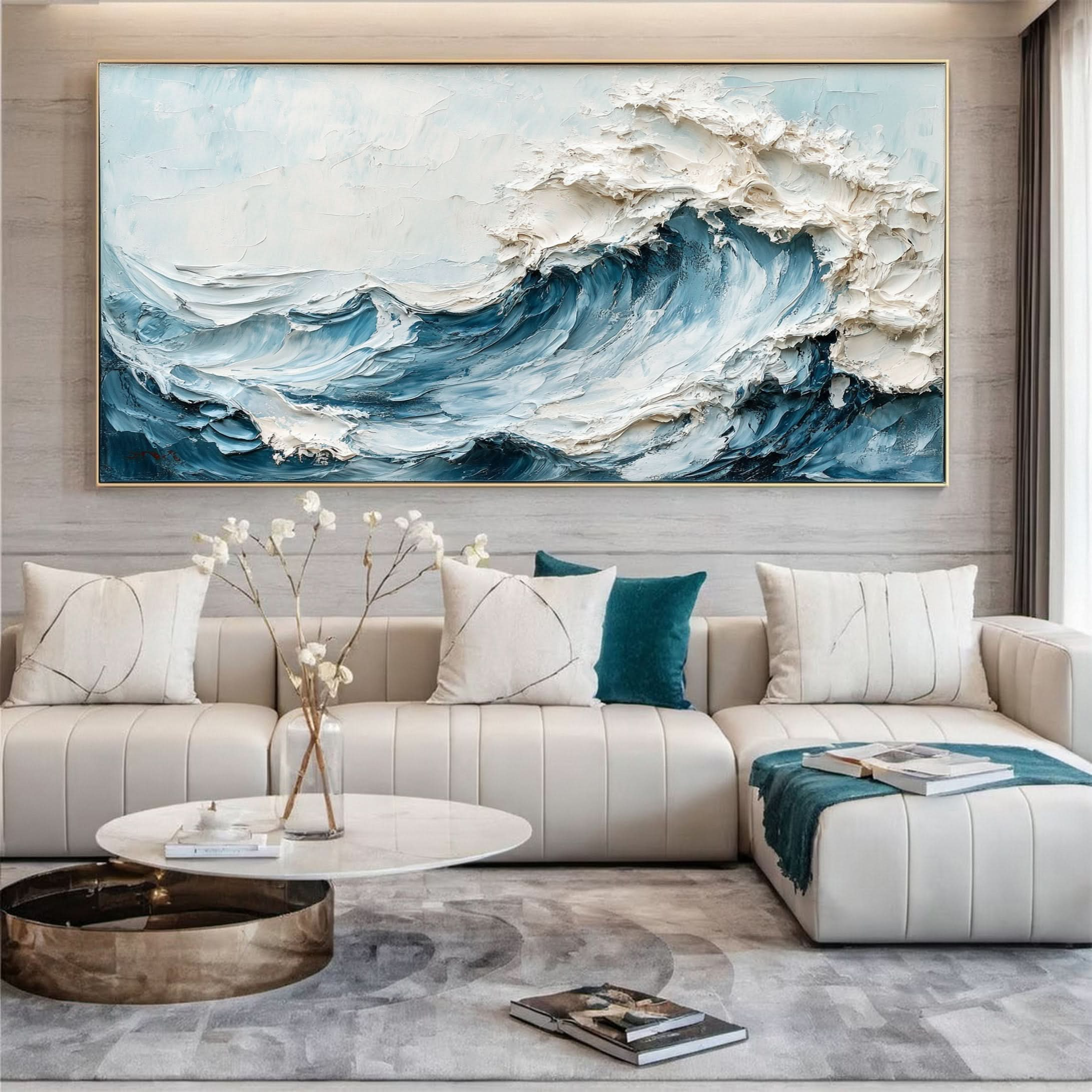 Marine Elegance Luxurious Blue Waves Oil Canvas for Modern Interiors #OS 049