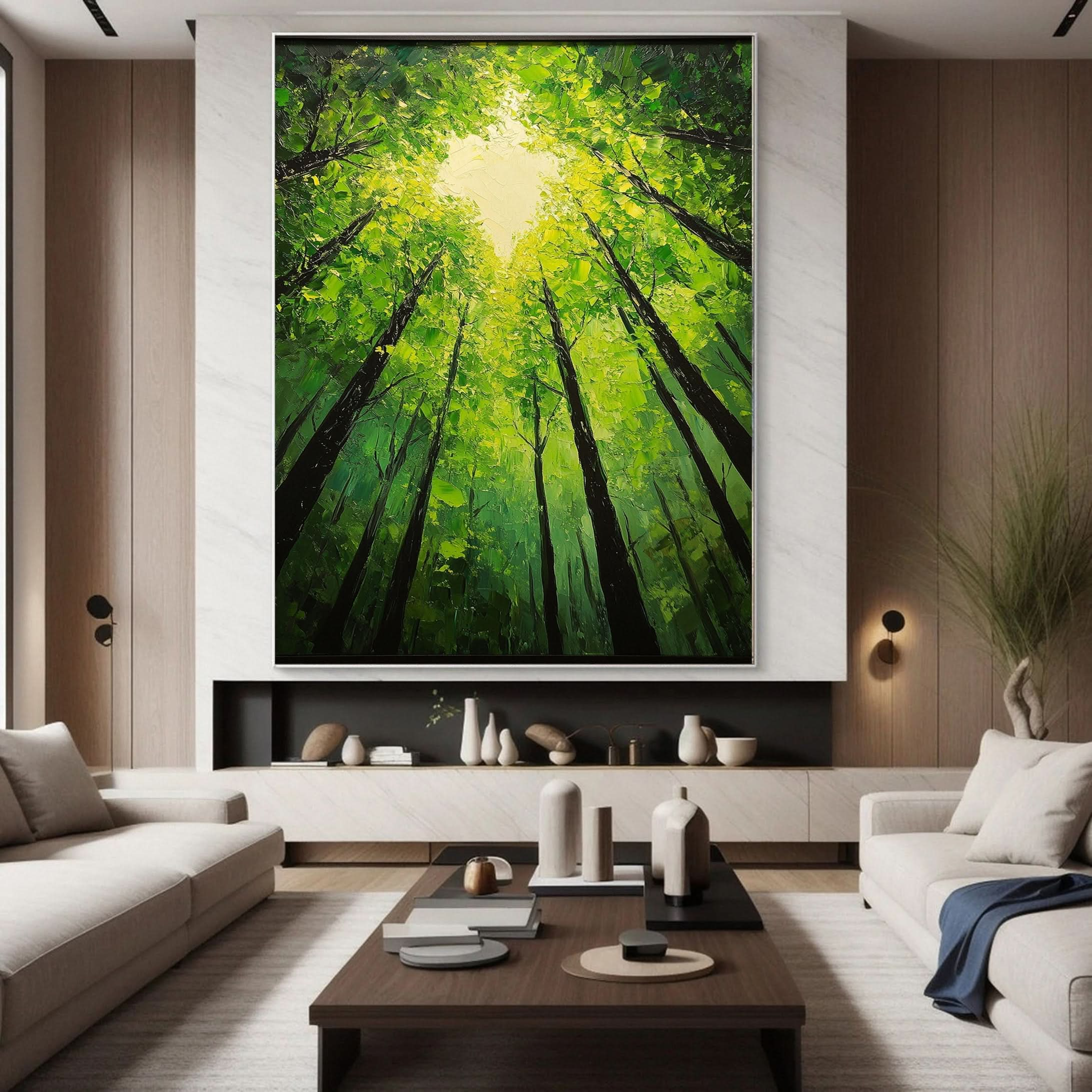 Vibrant Forest Landscape Painting Large Tree Canvas Art #FT 044