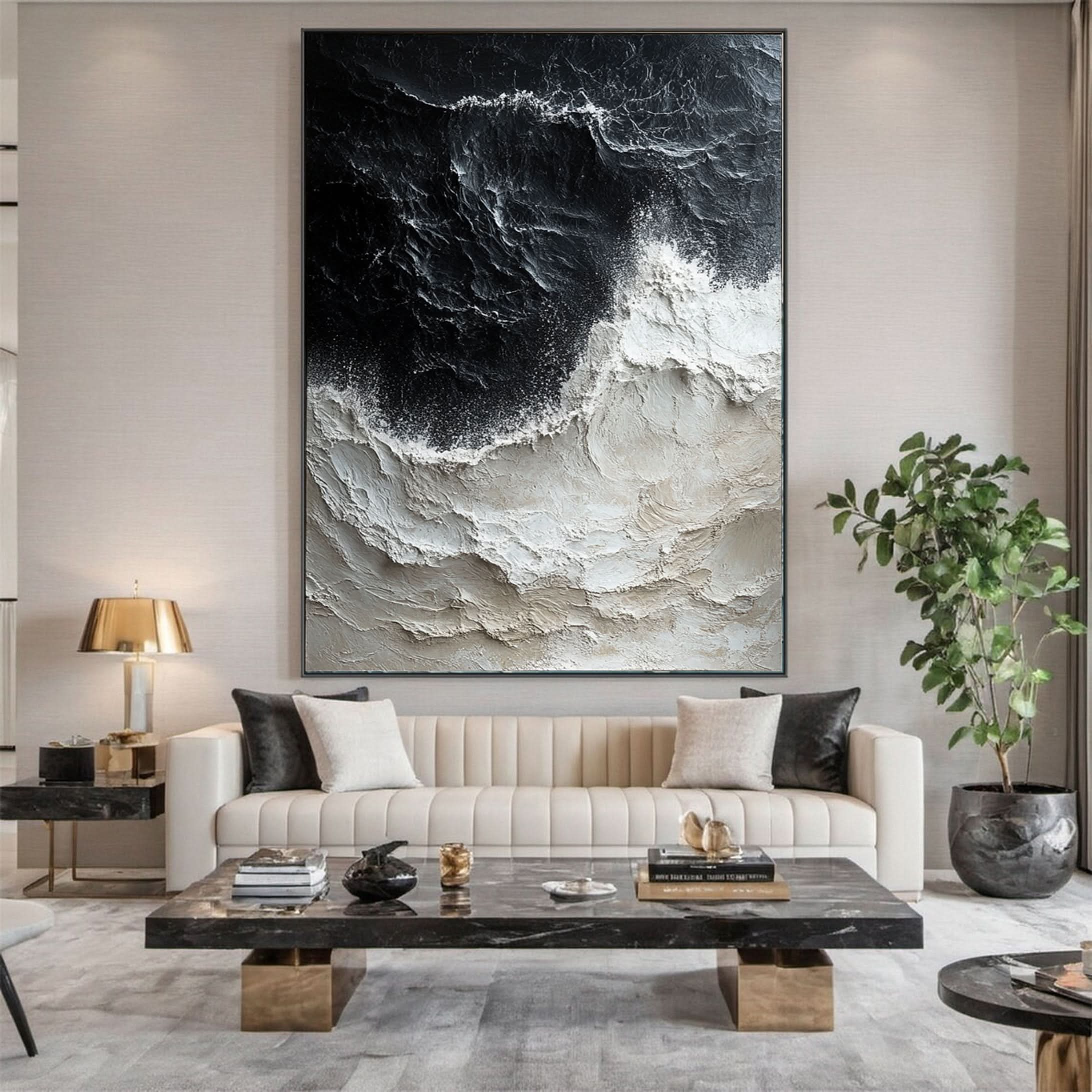 Dynamic Ocean Wave Canvas Art Textured Sea Painting #OS 065