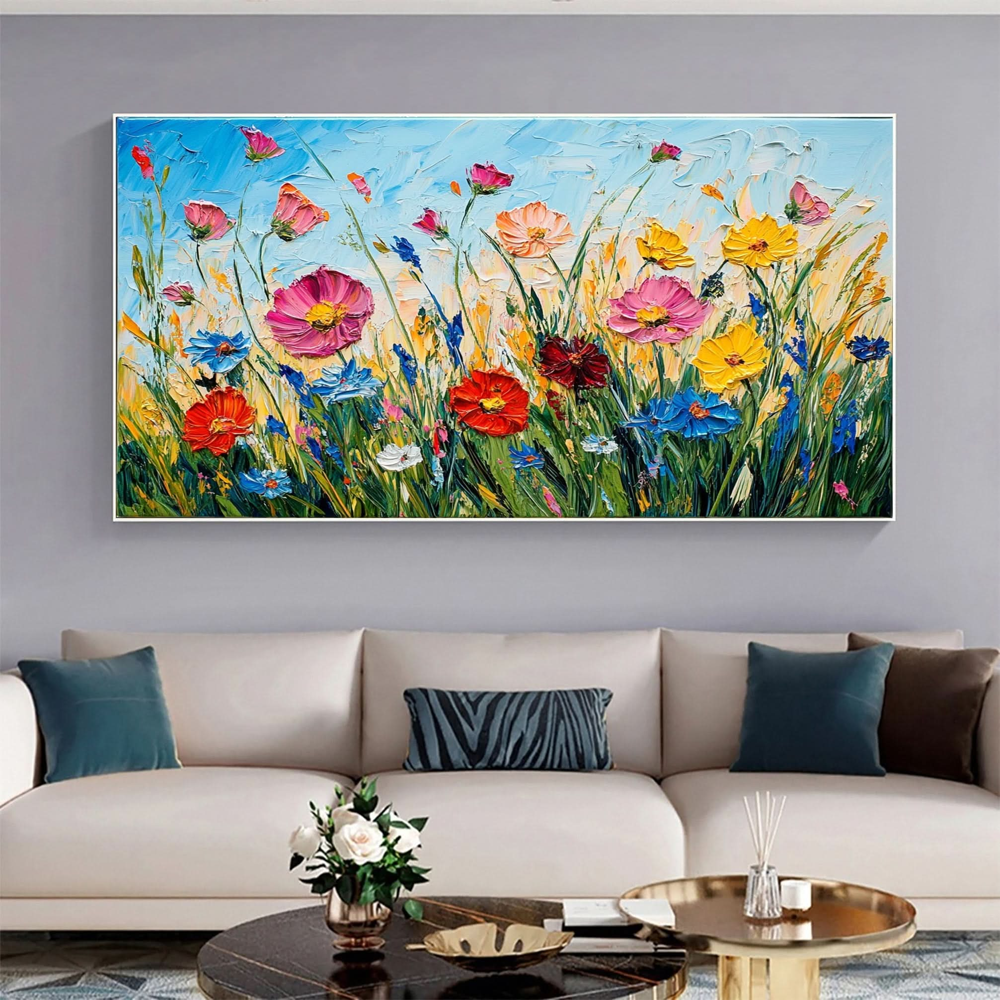 Lively Meadow Flowers Canvas Art Vivid Floral Wall Decor for Room Decor #FT 050