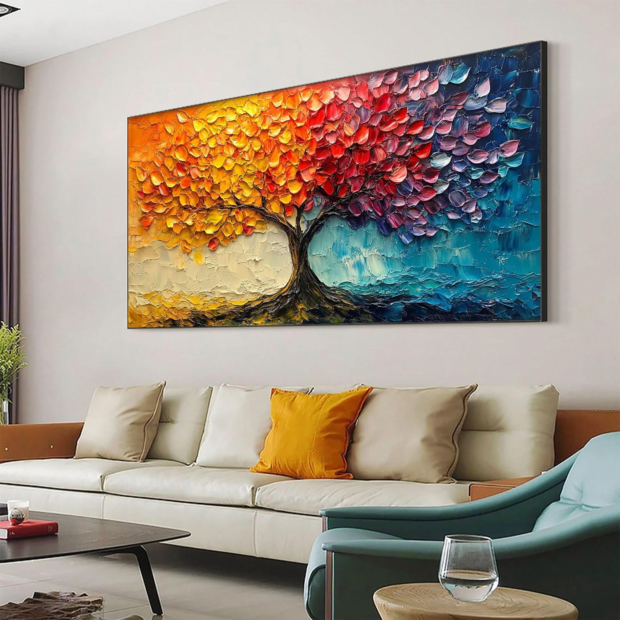 Vibrant Seasonal Tree Canvas Art - Colorful Modern Wall Decor #FT 054