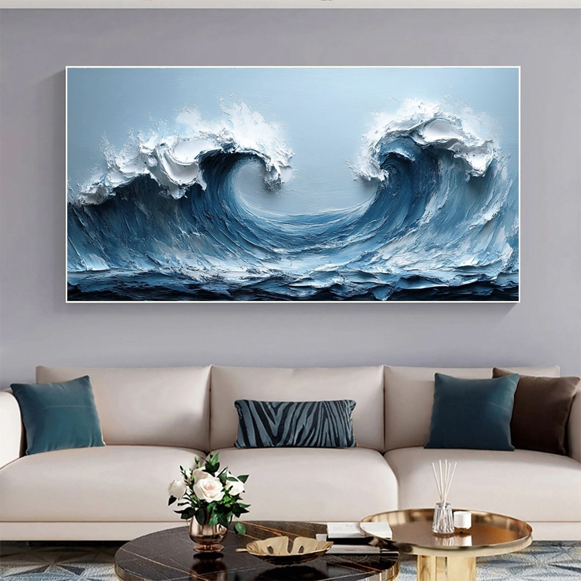 Large Abstract Sea Waves Artwork for Contemporary Wall Decor #OS 055