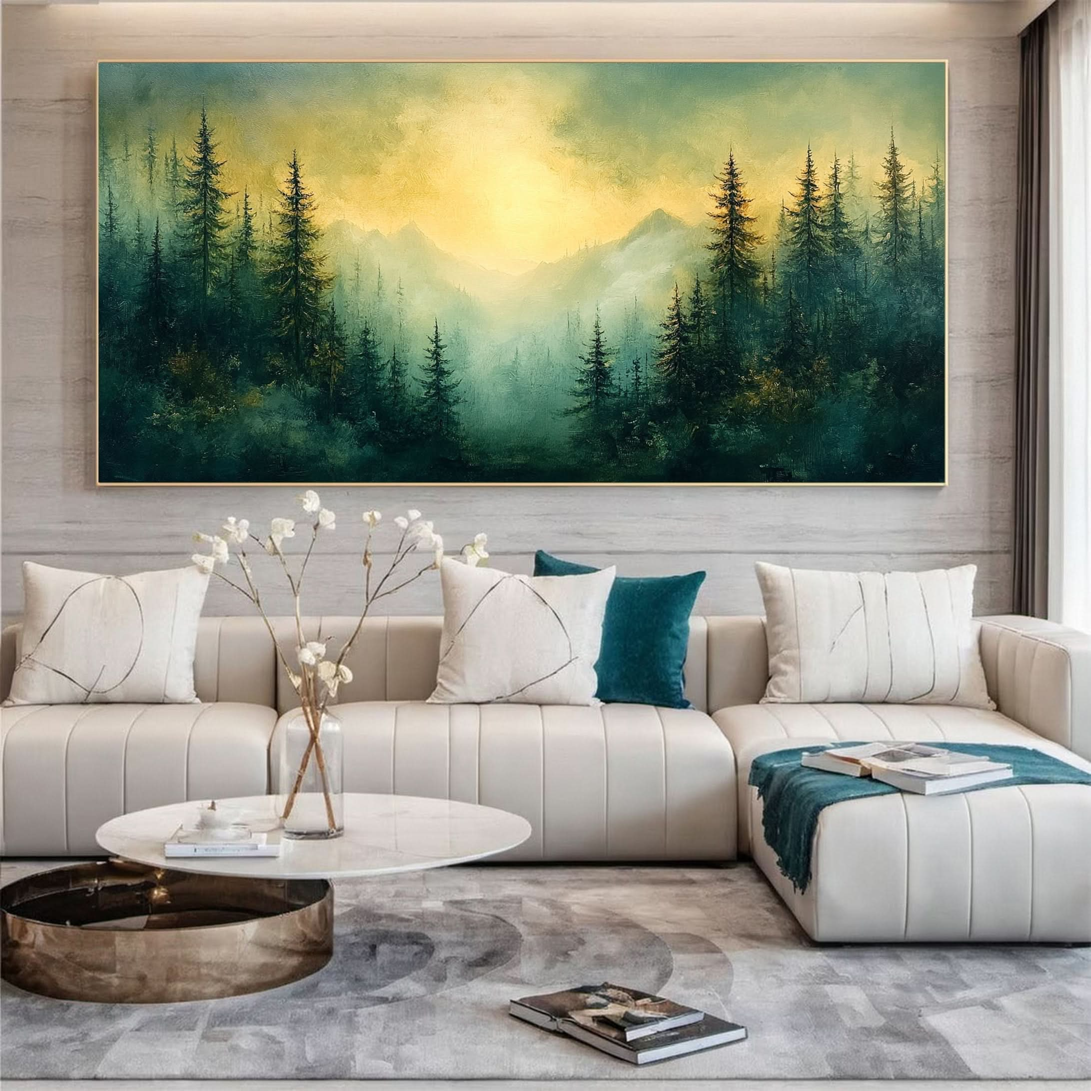 Vibrant Forest Landscape Painting Large Tree Canvas Art #FT 047