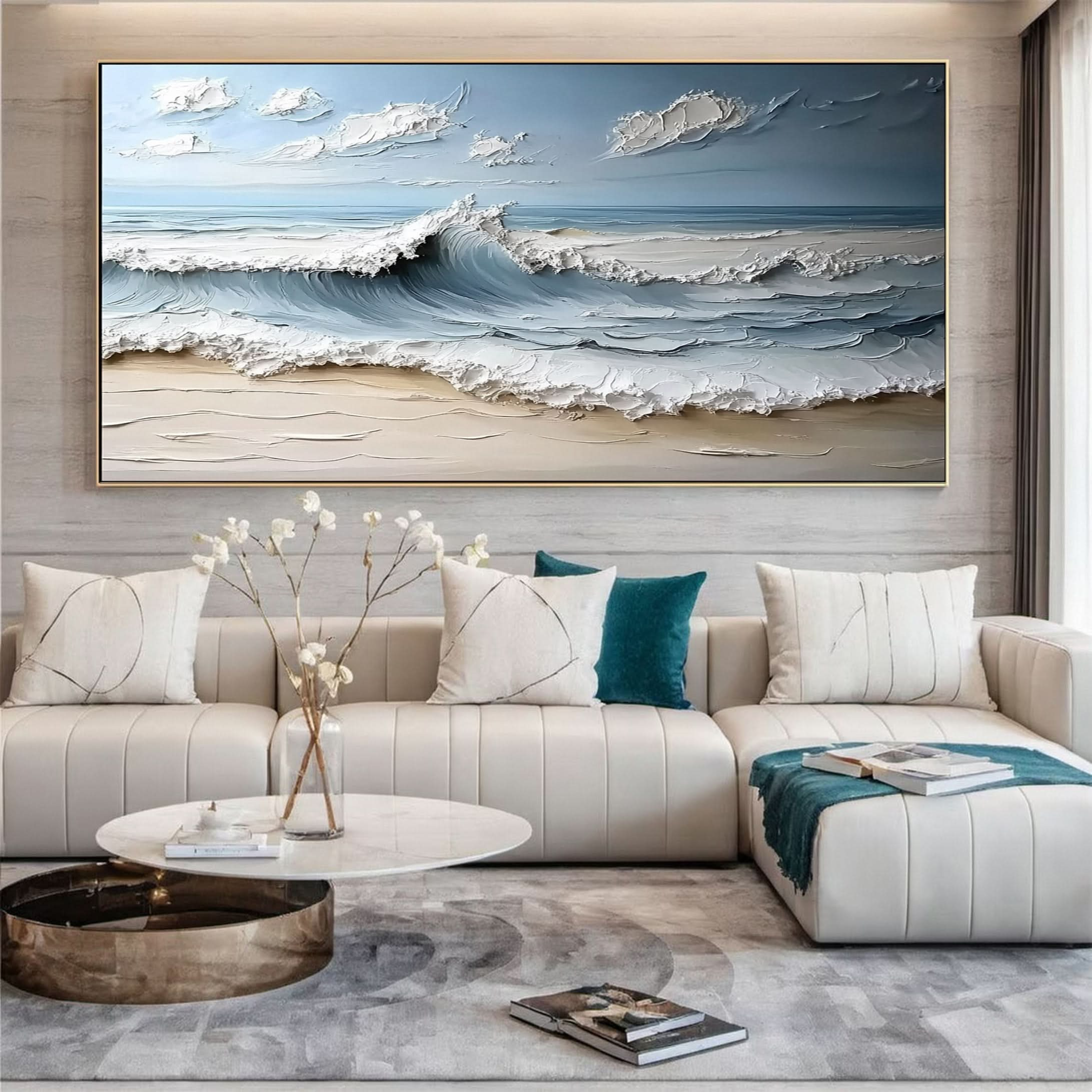 Marine Elegance Luxurious Blue Waves Oil Canvas for Modern Interiors #OS 051