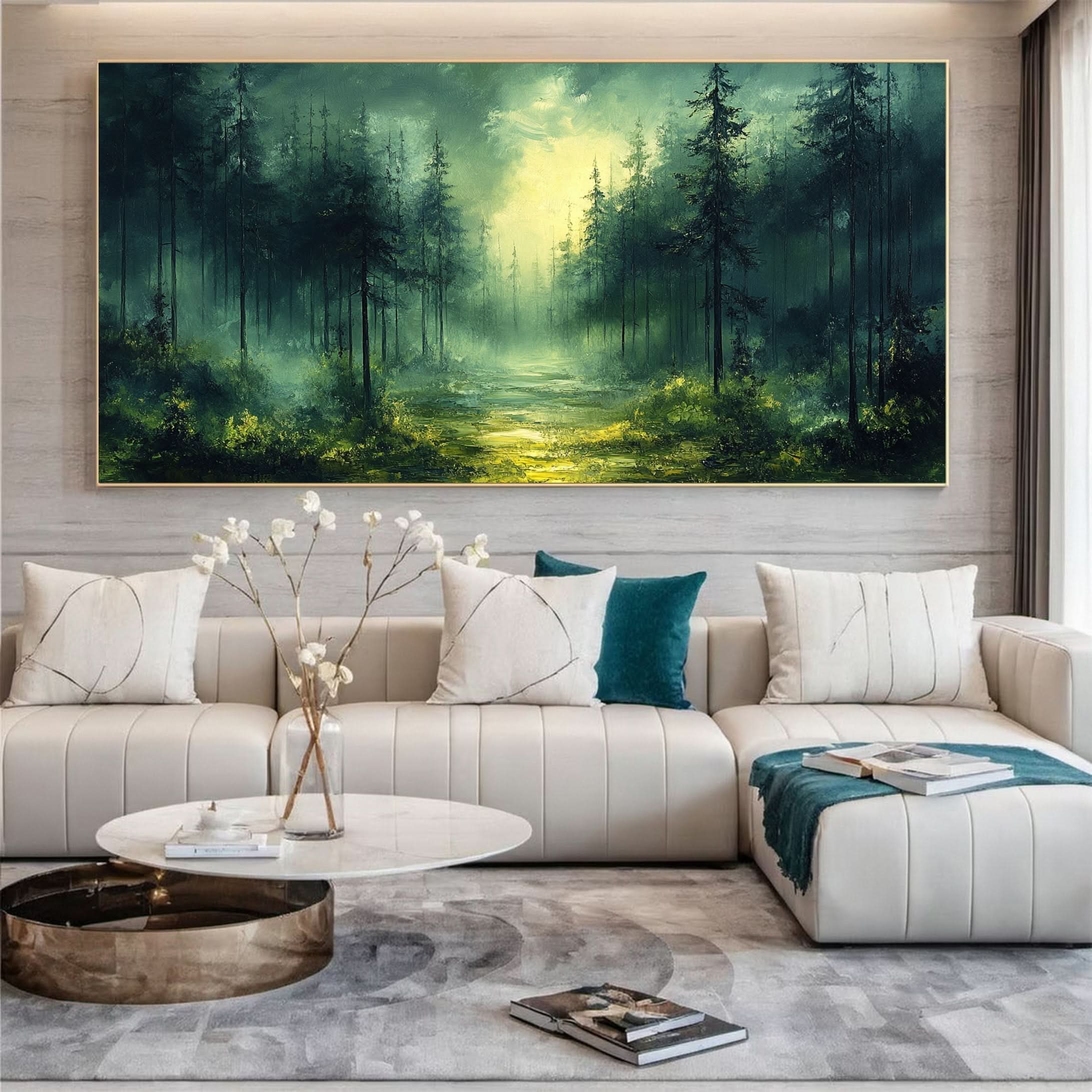 Vibrant Forest Landscape Painting Large Tree Canvas Art #FT 046