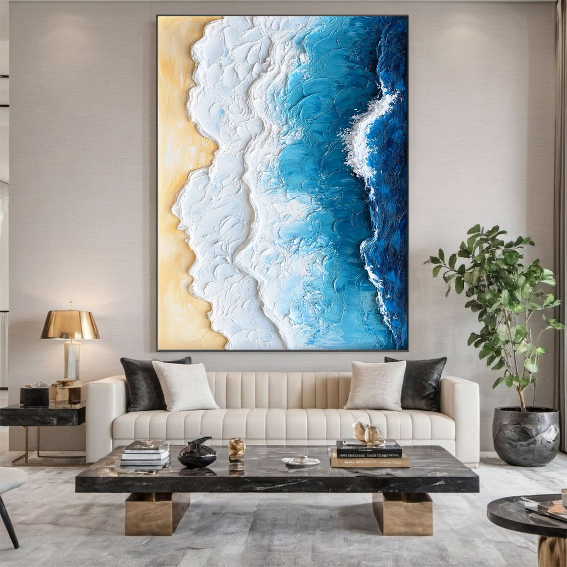 Modern Ocean Wave Canvas Textured Abstract Art for Home Decor #OS 059