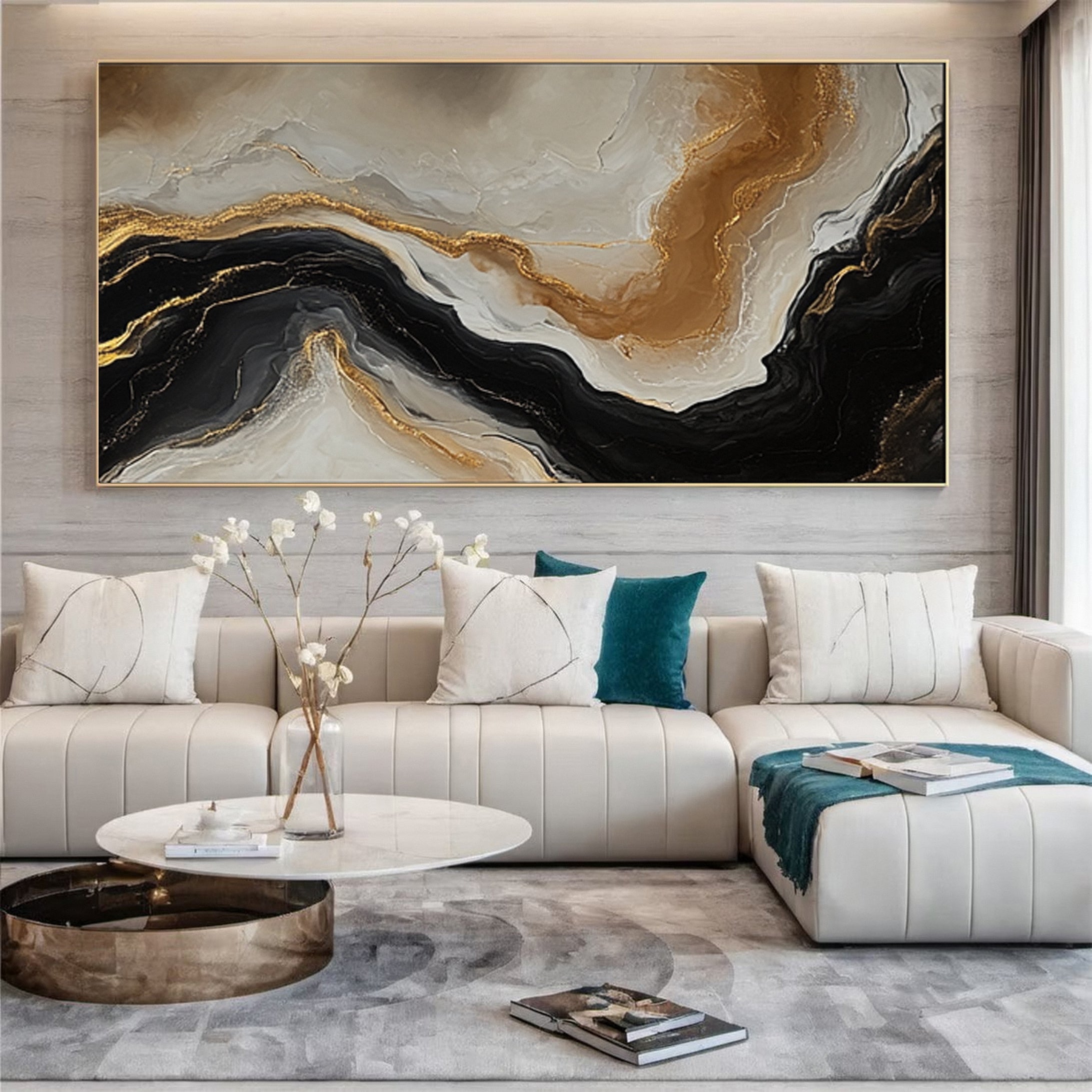 Abstract Ripples Gold and Black Wall Art #BBM 064