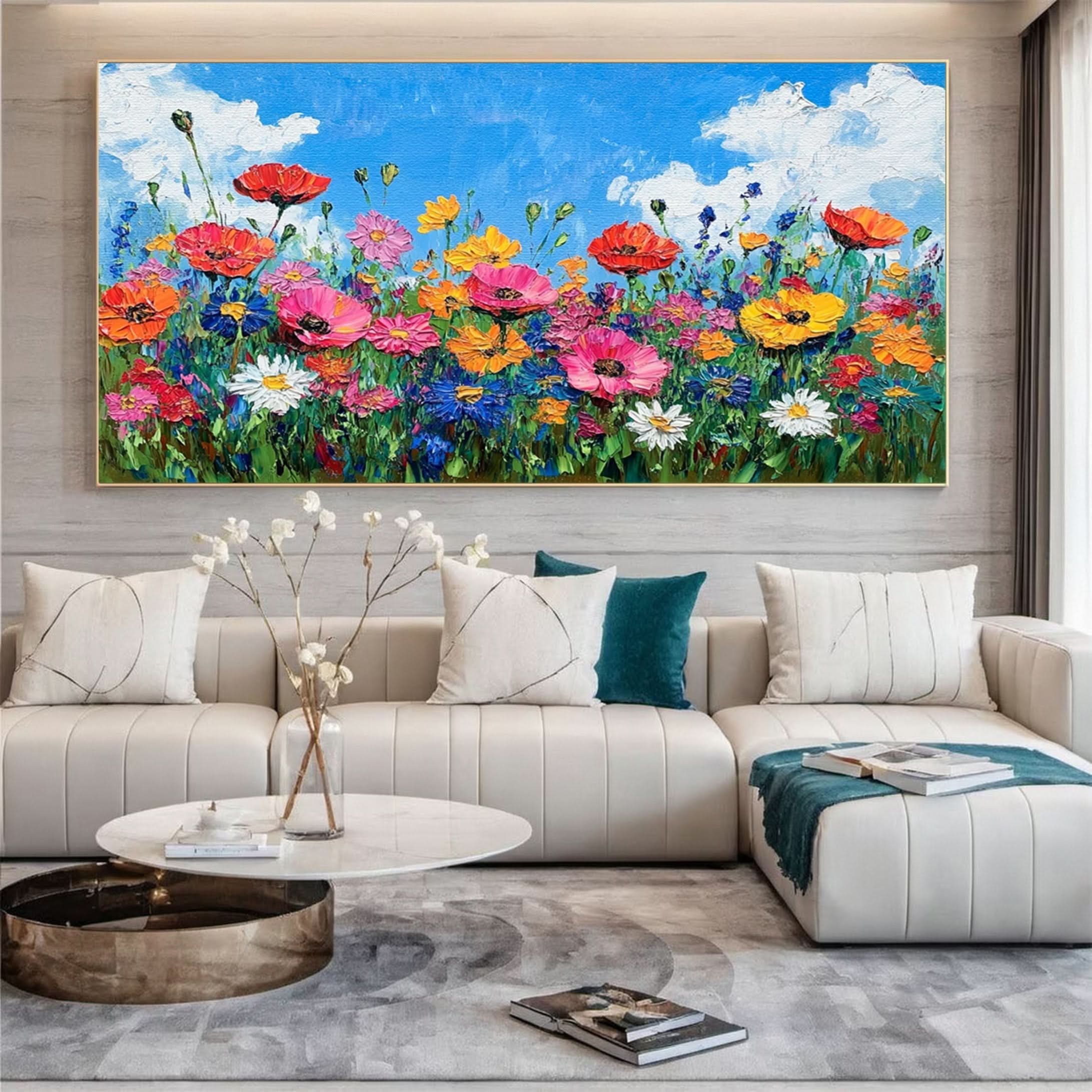 Lively Meadow Flowers Canvas Art Vivid Floral Wall Decor for Room Decor #FT 051