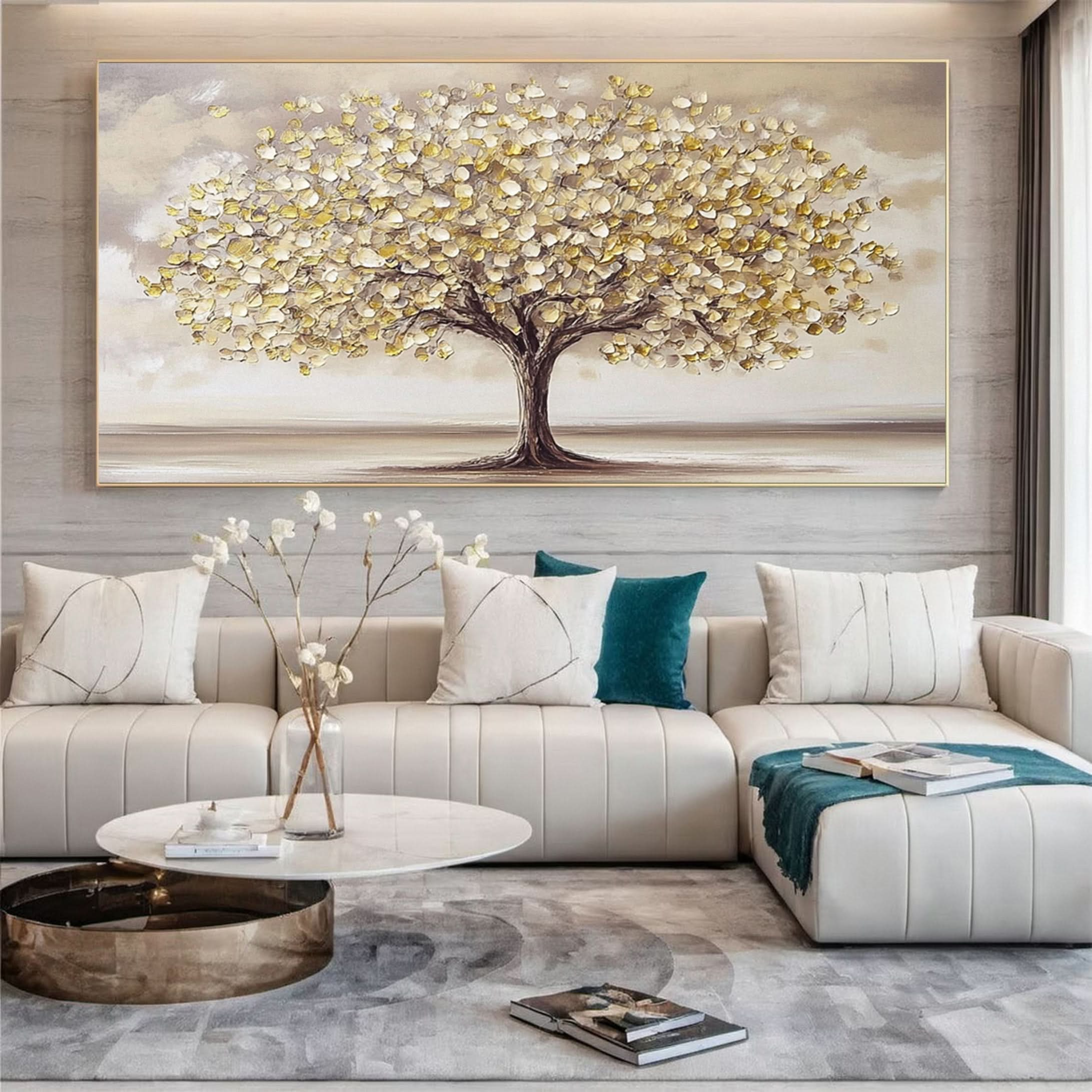 Golden Tree of Tranquility Canvas Art Luxurious Wall Decor #FT 056