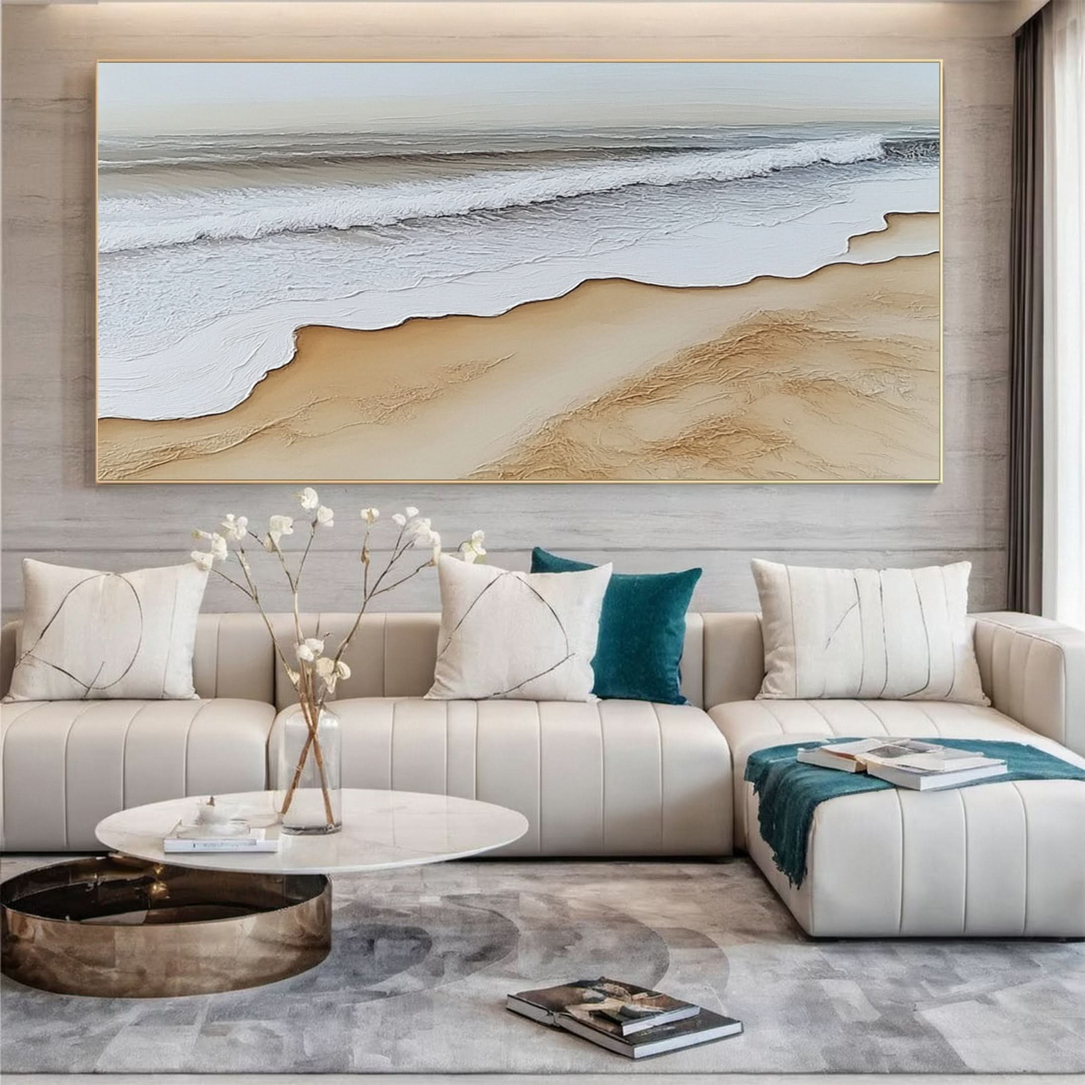 Dynamic Ocean Wave Canvas Art Textured Sea Painting #OS 074