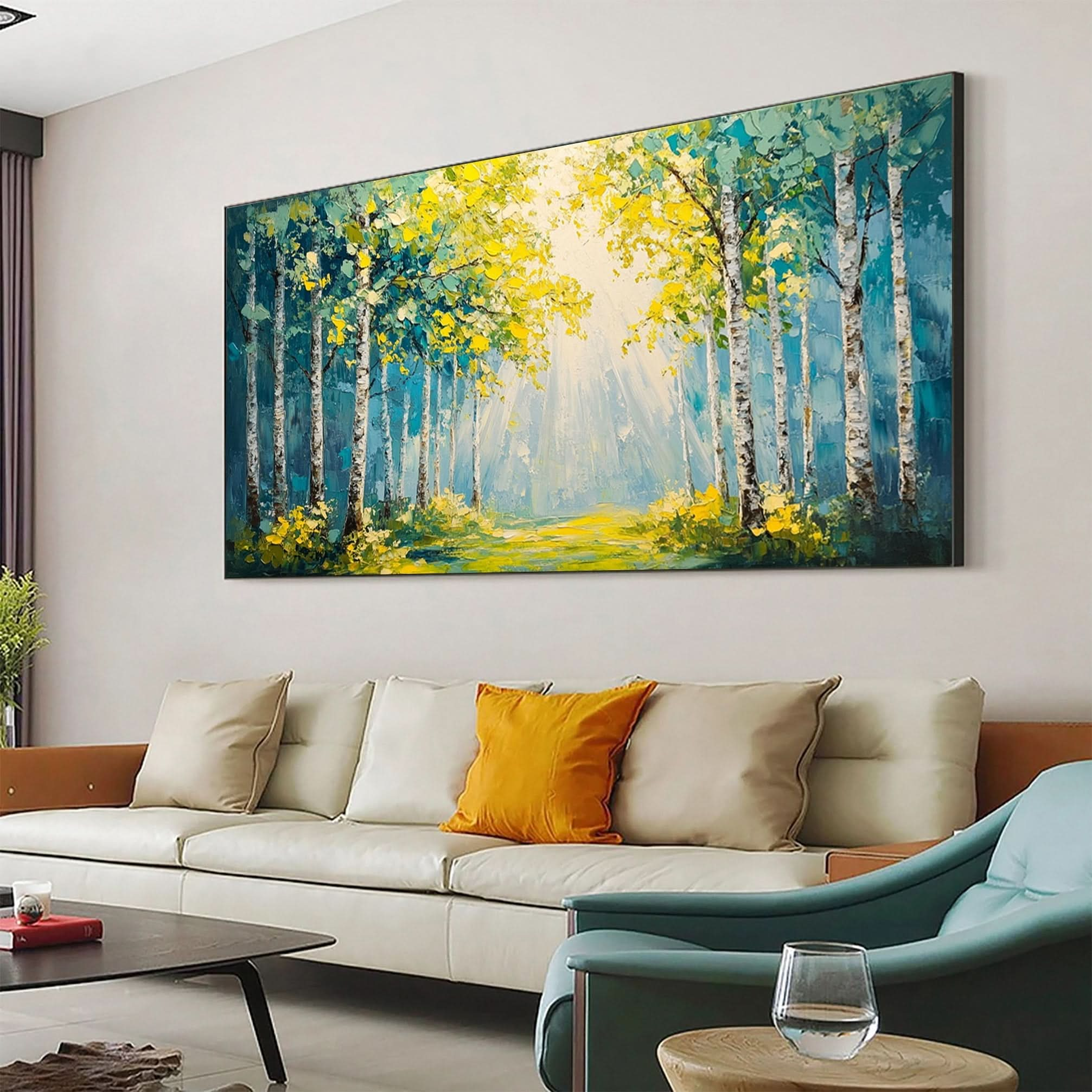 Vibrant Forest Landscape Painting Large Tree Canvas Art #FT 043