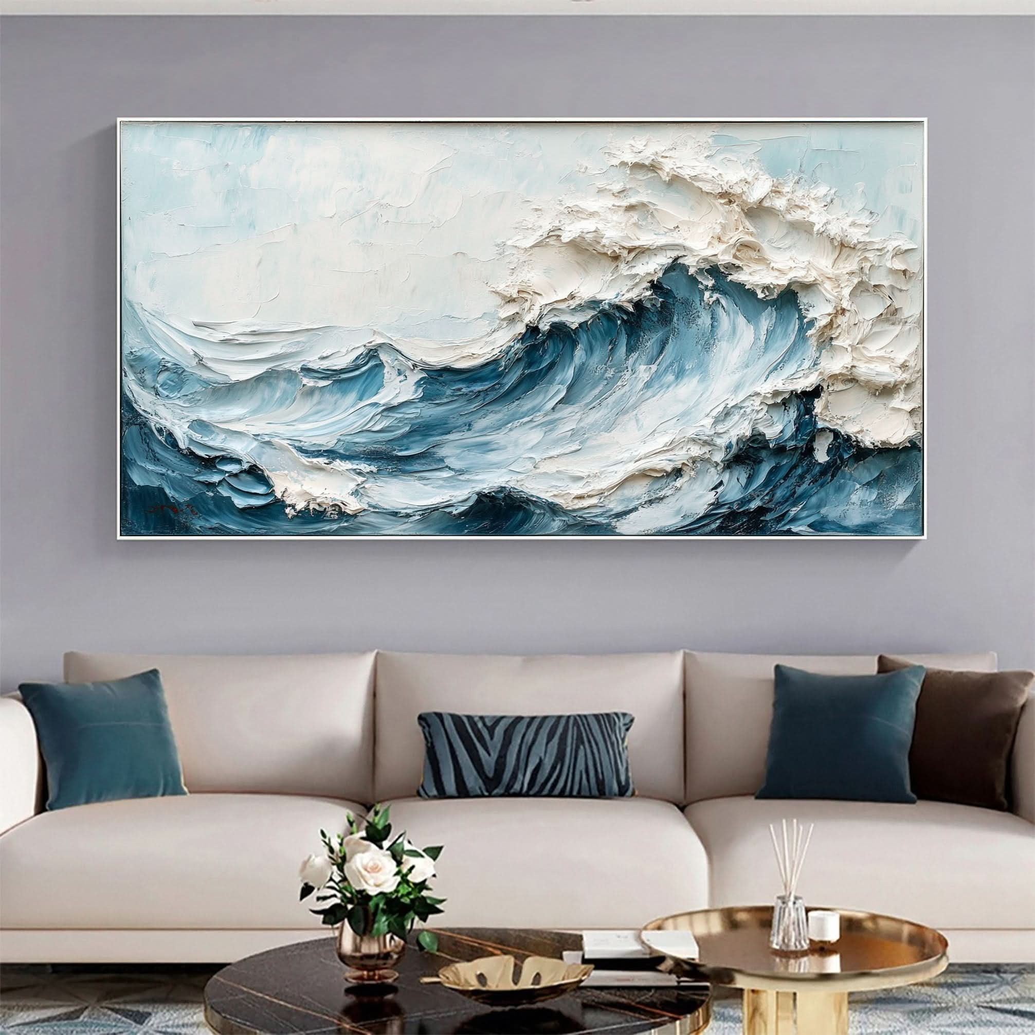 Marine Elegance Luxurious Blue Waves Oil Canvas for Modern Interiors #OS 049