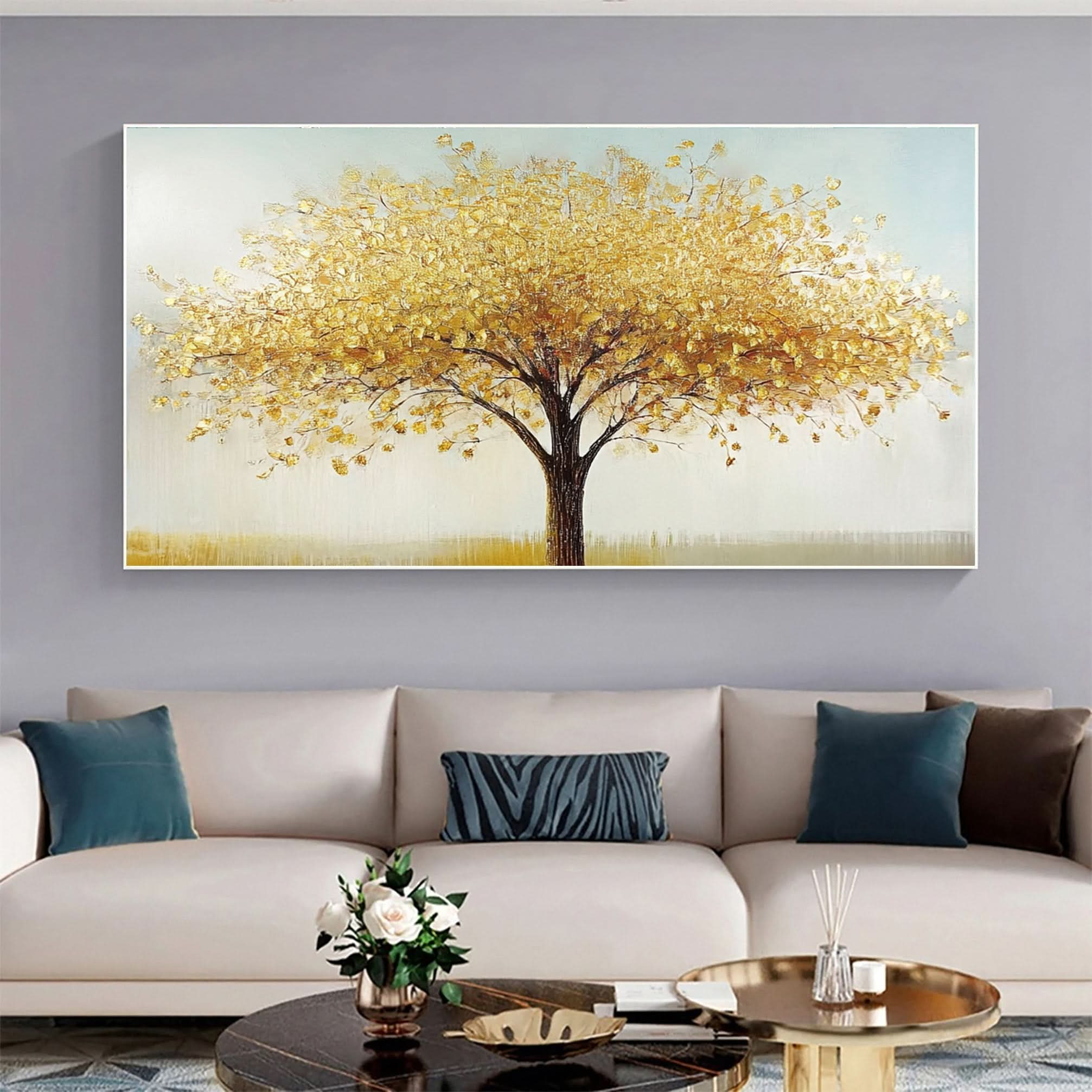 Golden Tree of Tranquility Canvas Art Luxurious Wall Decor #FT 057