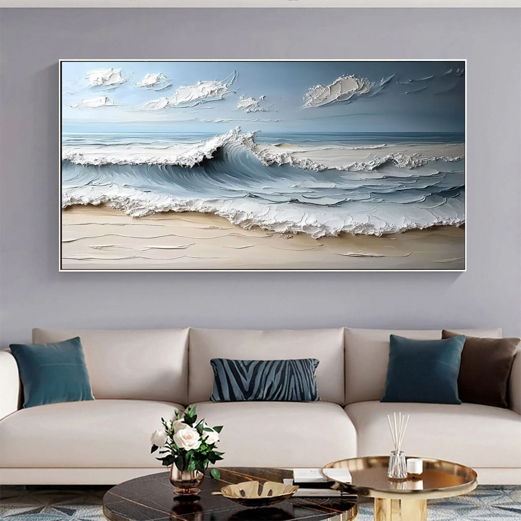 Marine Elegance Luxurious Blue Waves Oil Canvas for Modern Interiors #OS 051