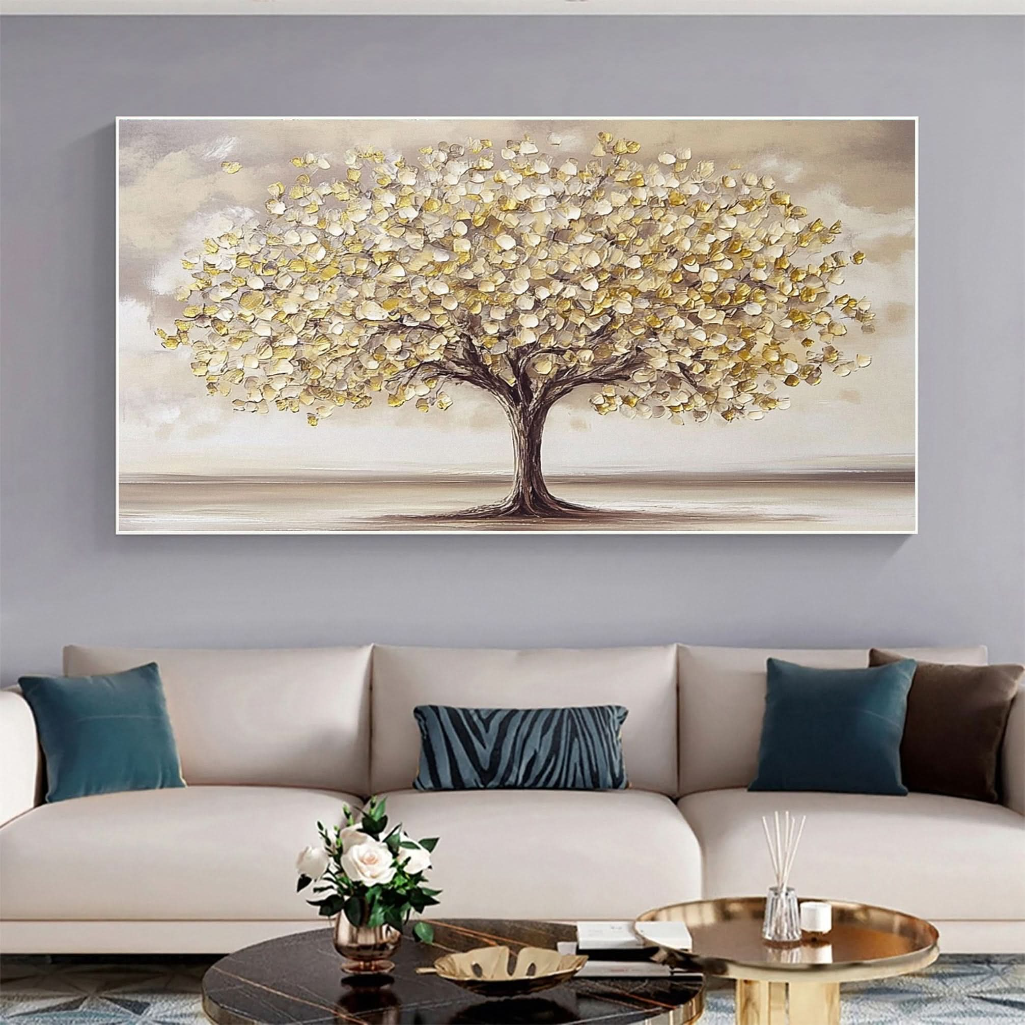 Golden Tree of Tranquility Canvas Art Luxurious Wall Decor #FT 056