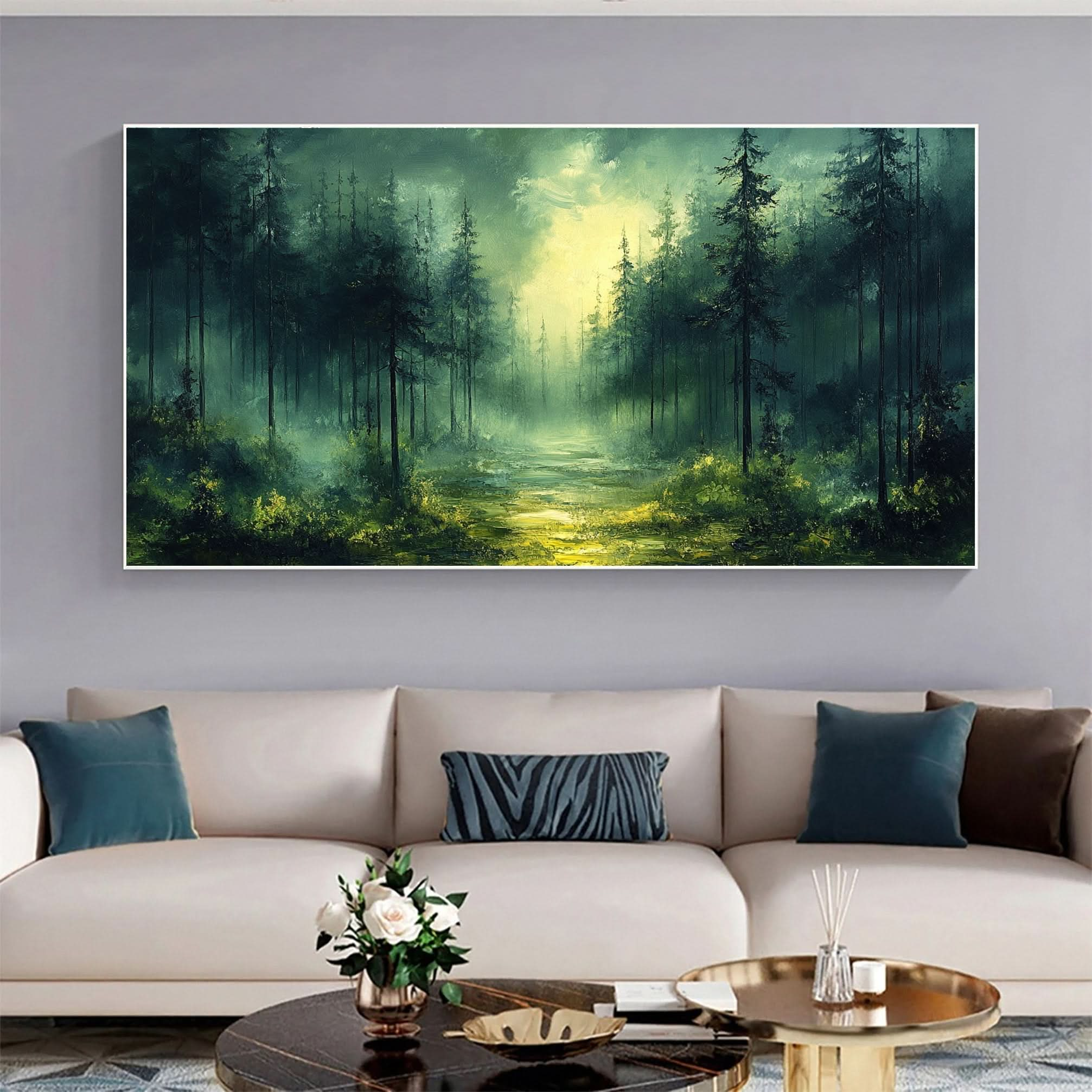 Vibrant Forest Landscape Painting Large Tree Canvas Art #FT 046