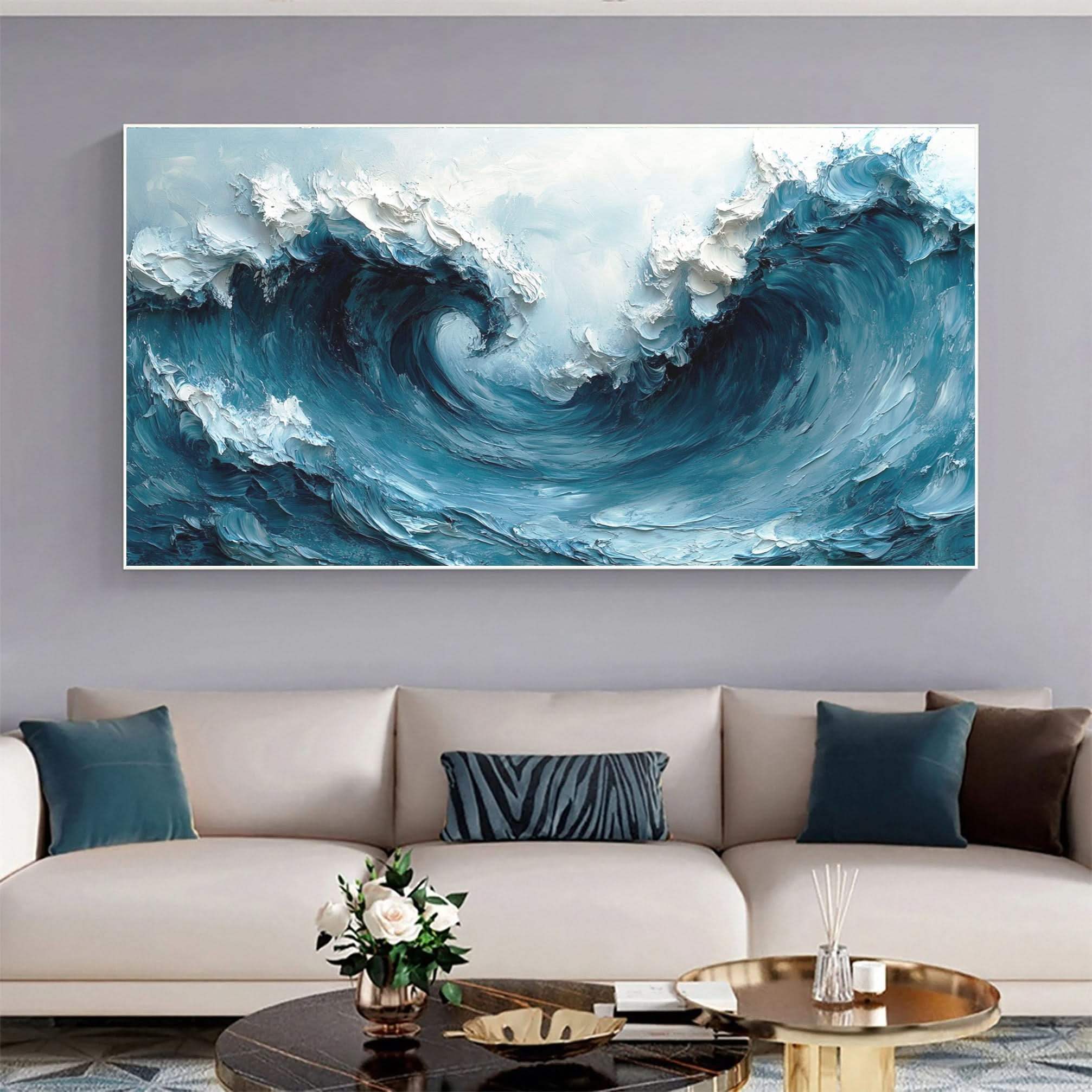 Large Abstract Sea Waves Artwork for Contemporary Wall Decor #OS 056