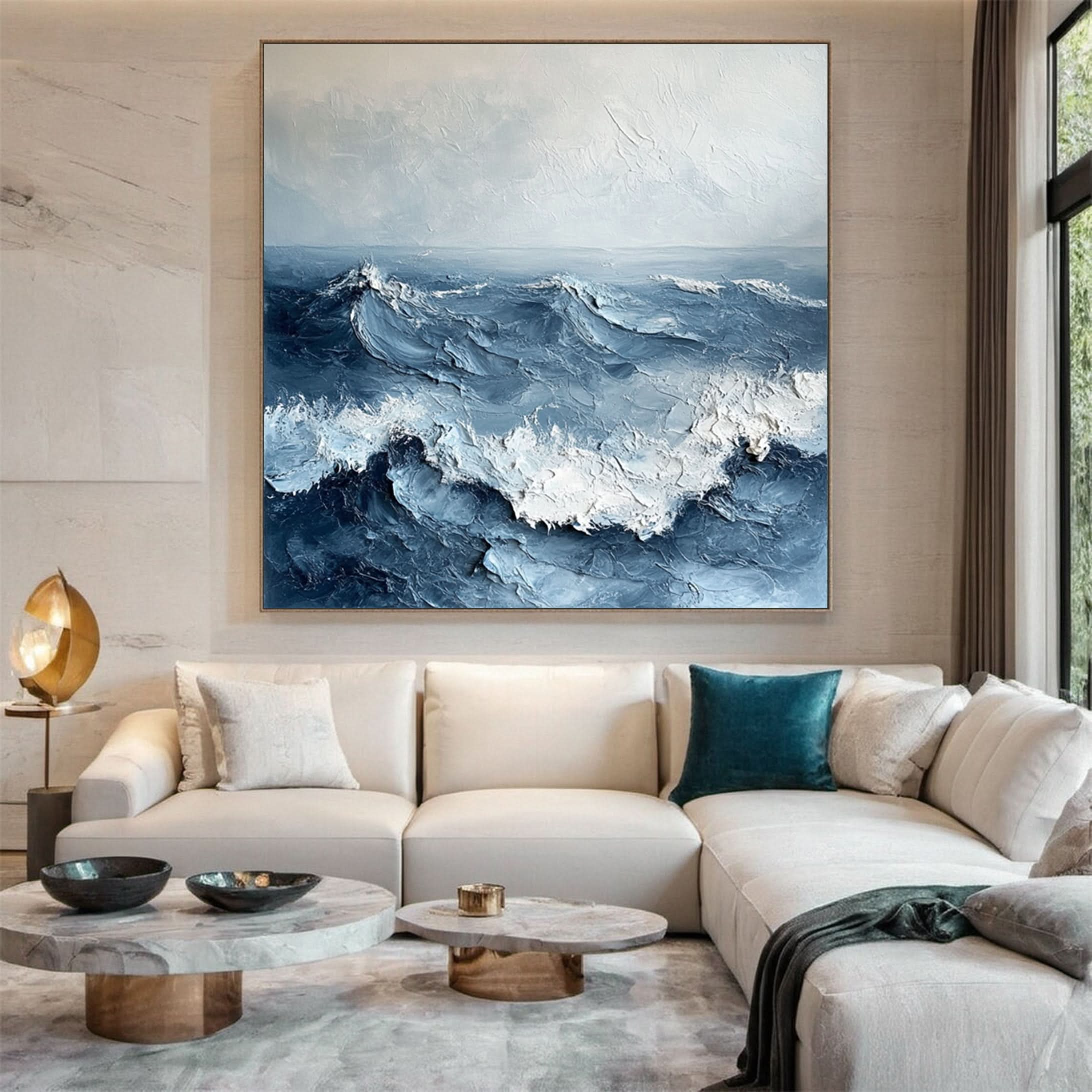 Dynamic Ocean Wave Canvas Art Textured Sea Painting #OS 075