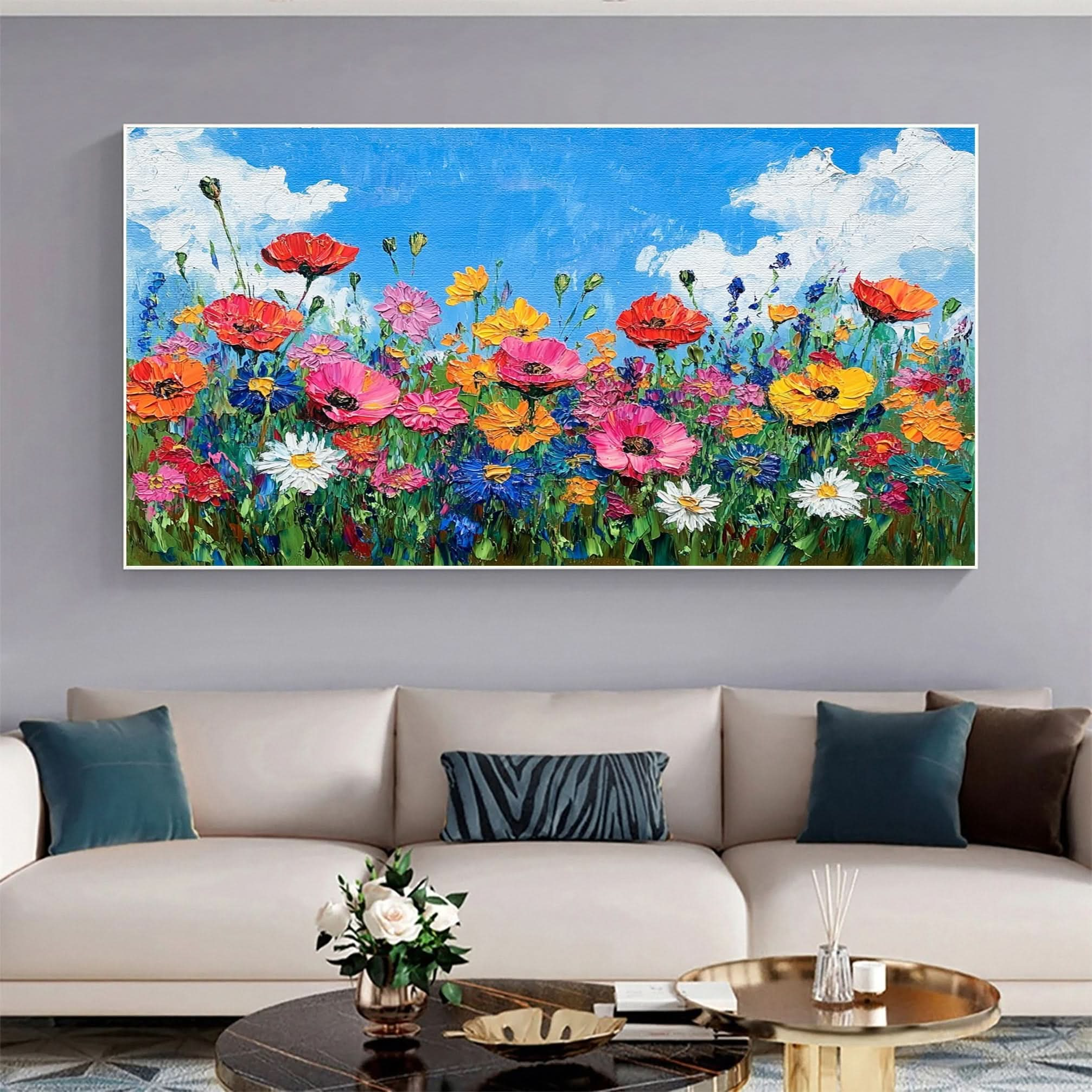 Lively Meadow Flowers Canvas Art Vivid Floral Wall Decor for Room Decor #FT 051