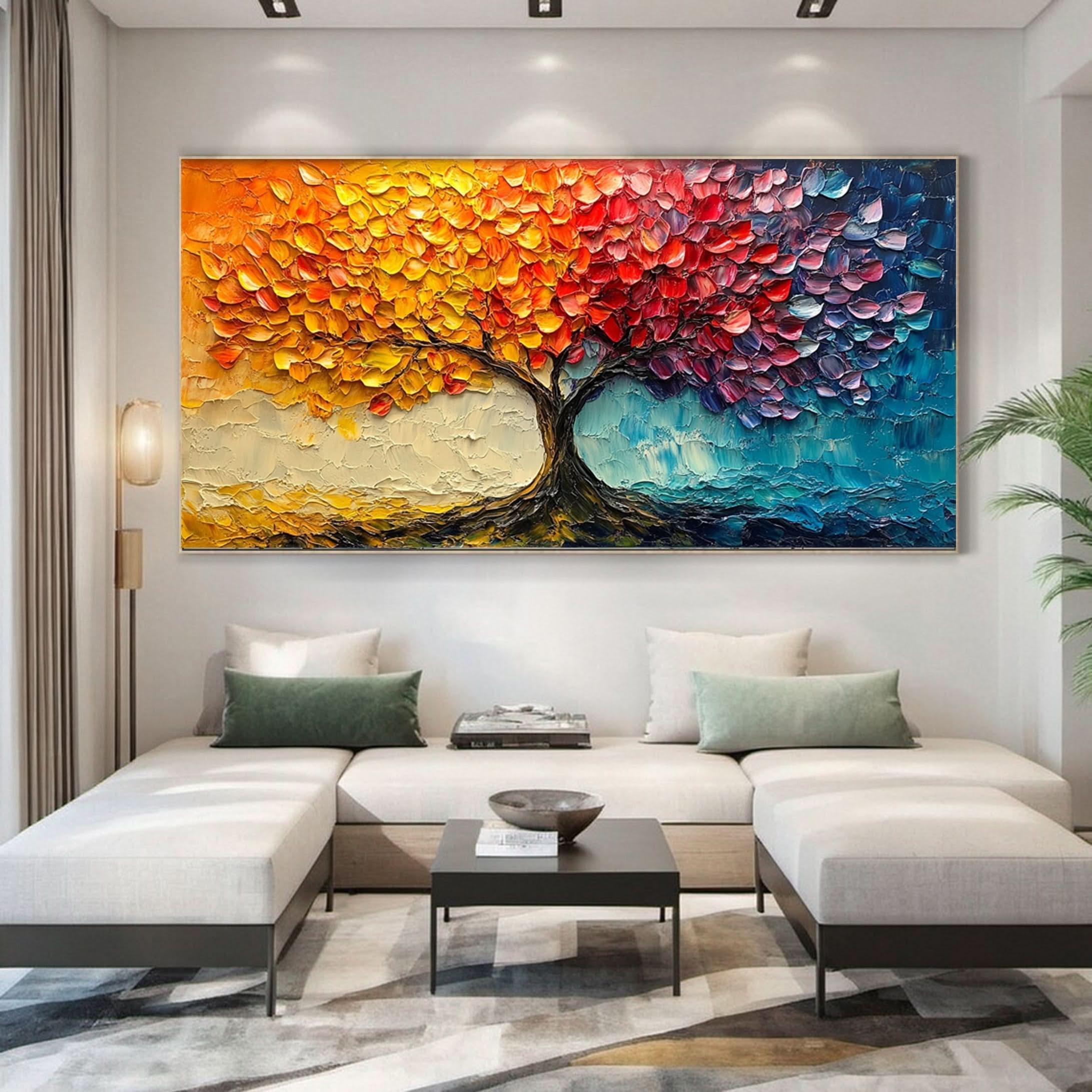 Vibrant Seasonal Tree Canvas Art - Colorful Modern Wall Decor #FT 054