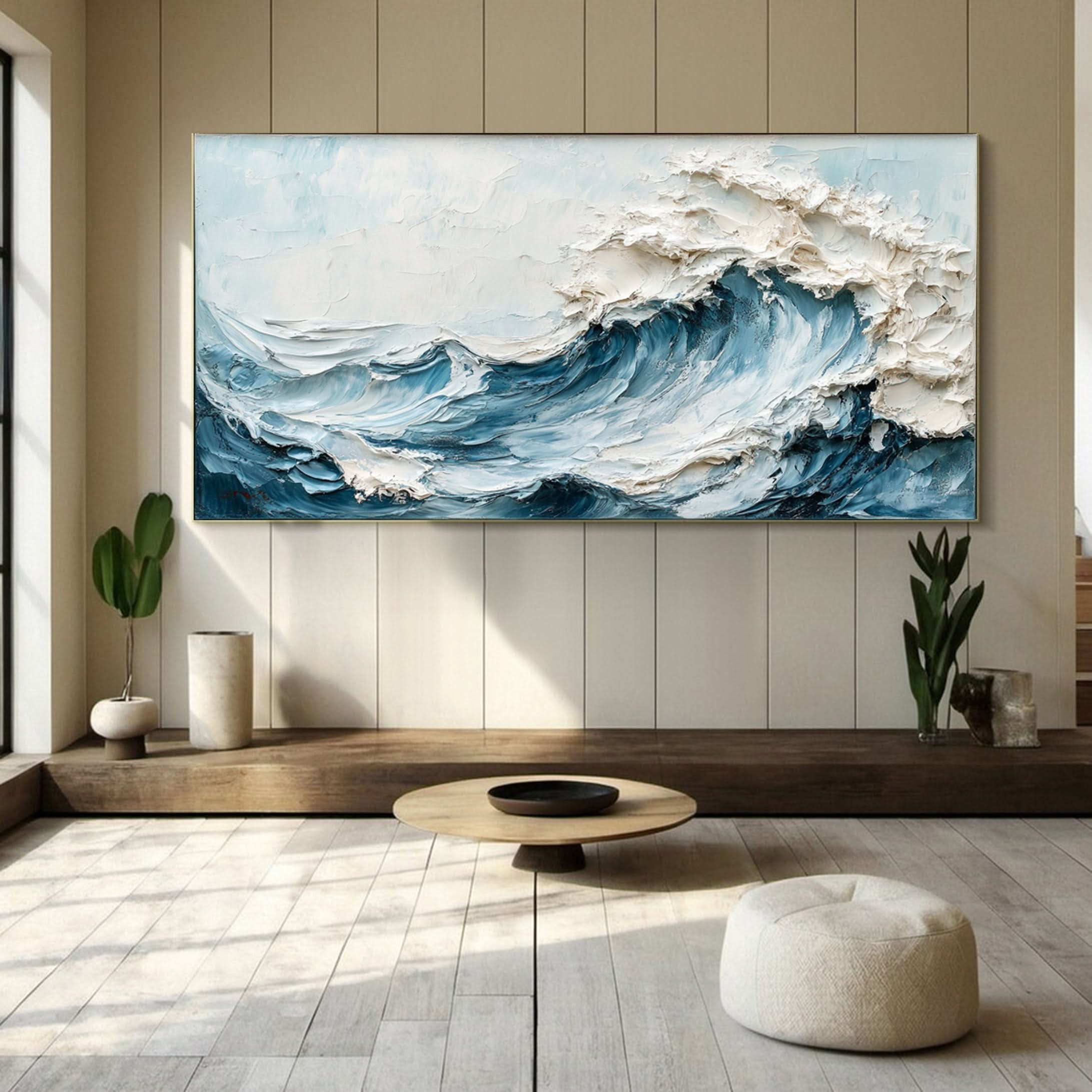 Marine Elegance Luxurious Blue Waves Oil Canvas for Modern Interiors #OS 049