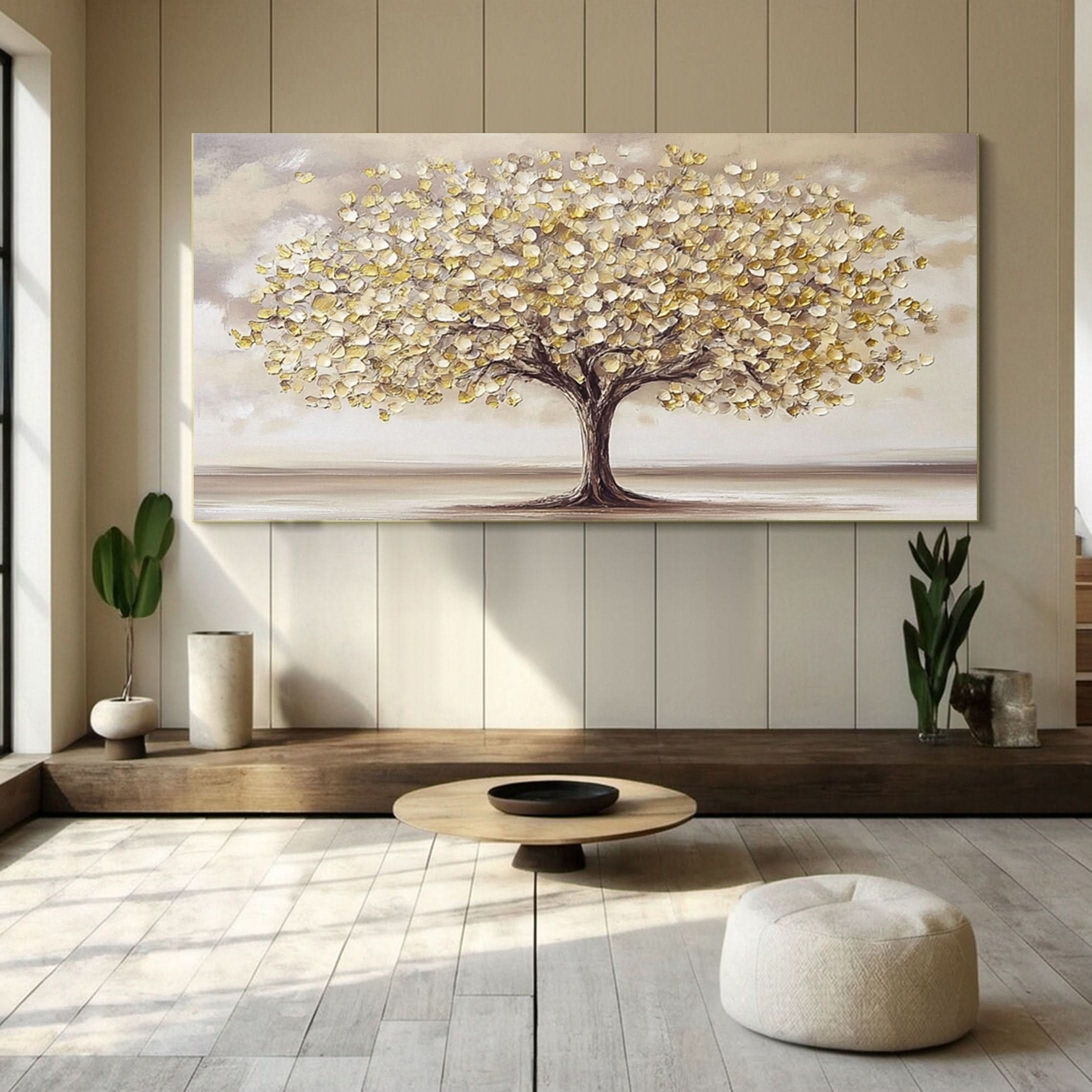 Golden Tree of Tranquility Canvas Art Luxurious Wall Decor #FT 056