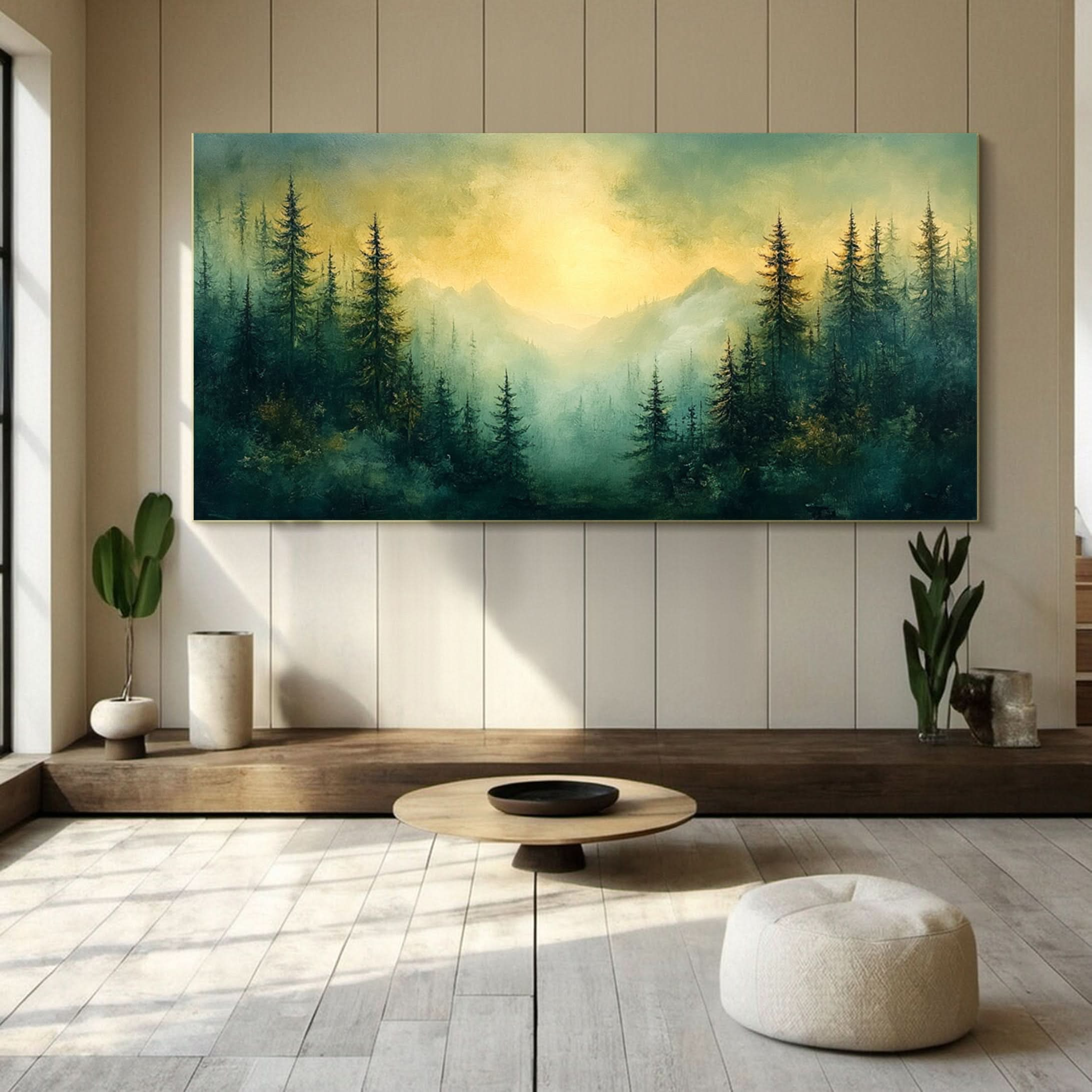 Vibrant Forest Landscape Painting Large Tree Canvas Art #FT 047