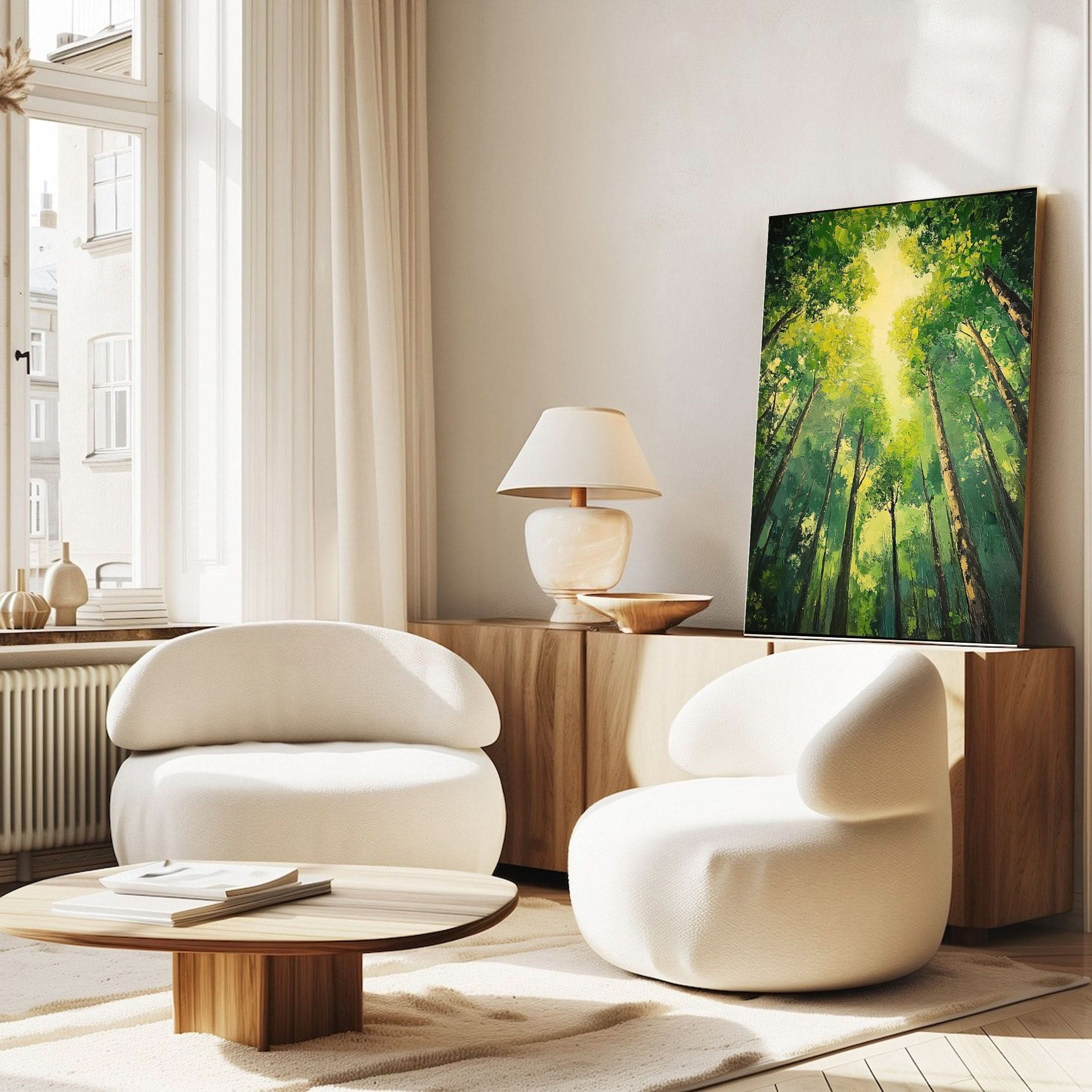 Vibrant Forest Landscape Painting Large Tree Canvas Art #FT 045