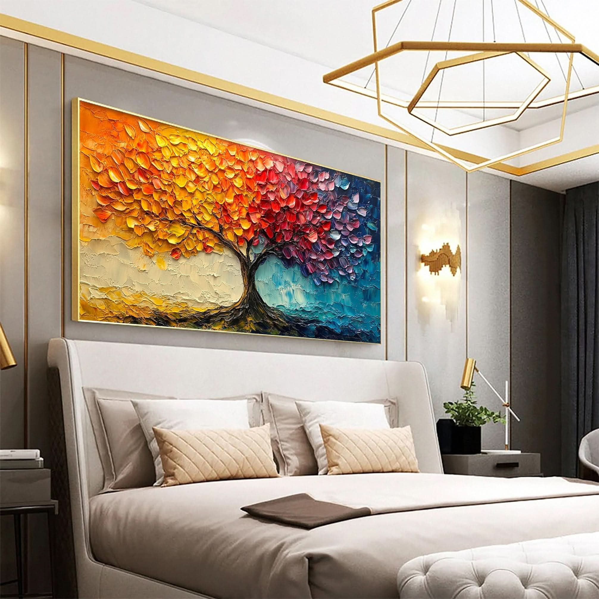 Vibrant Seasonal Tree Canvas Art - Colorful Modern Wall Decor #FT 054