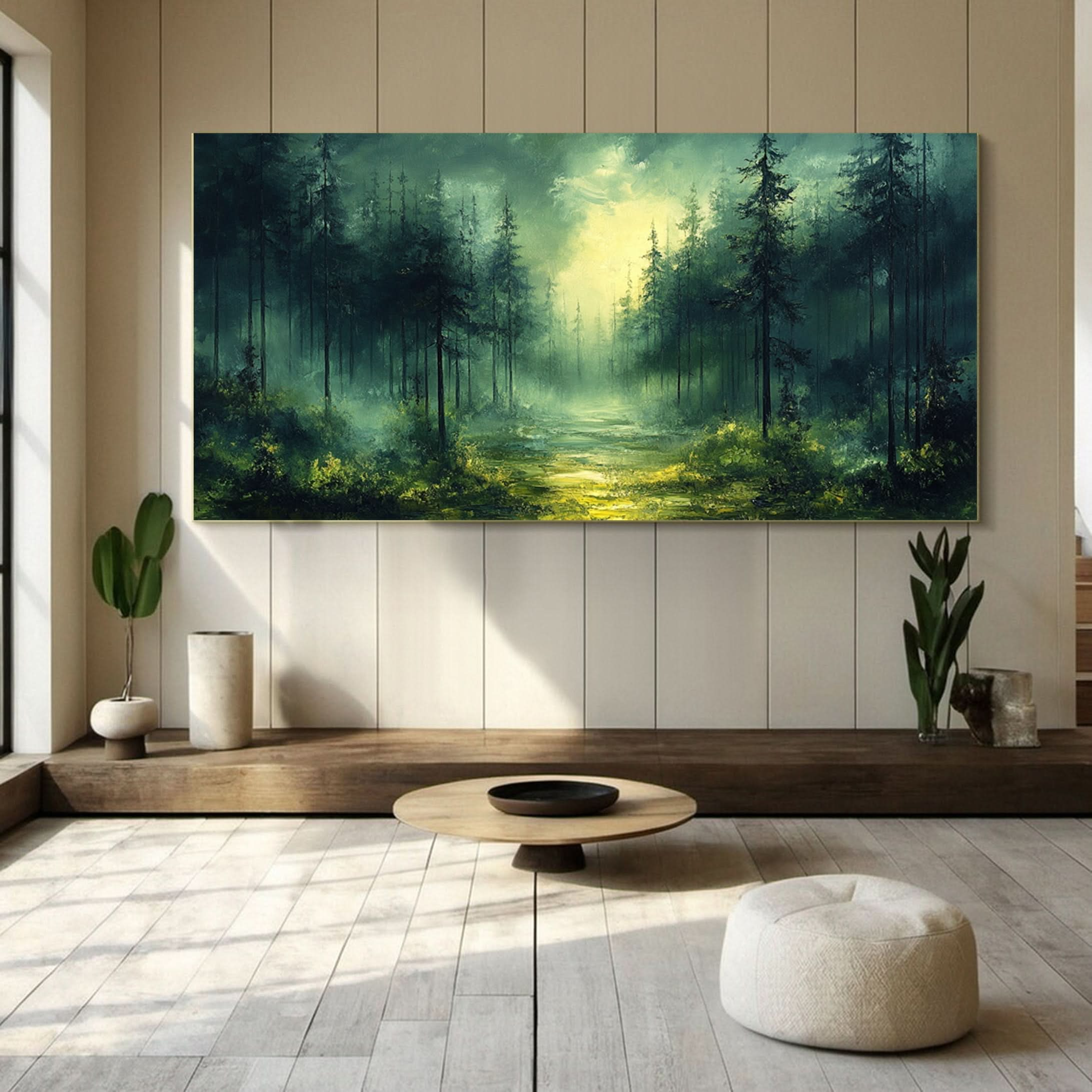 Vibrant Forest Landscape Painting Large Tree Canvas Art #FT 046