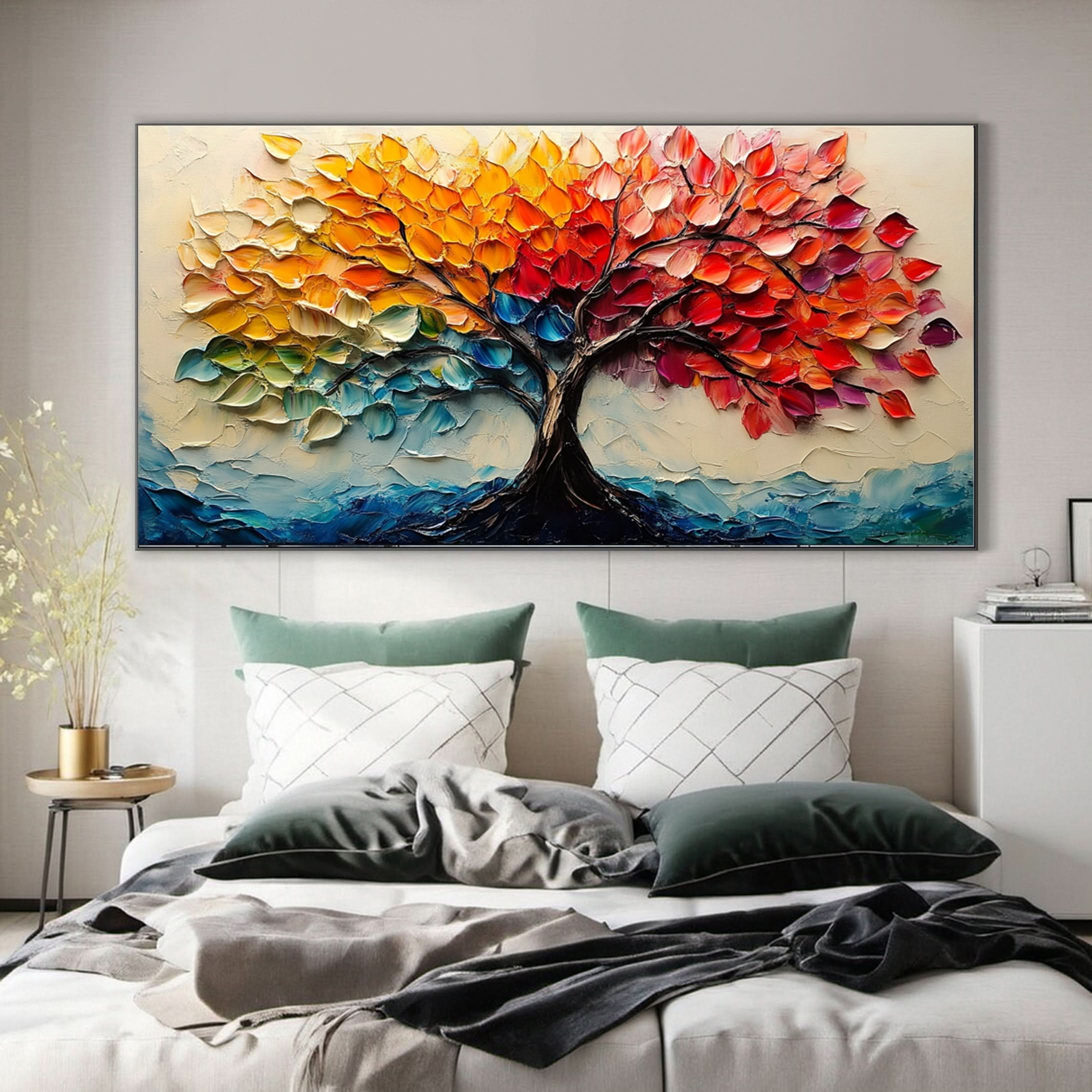 Vibrant Seasonal Tree Canvas Art - Colorful Modern Wall Decor #FT 055