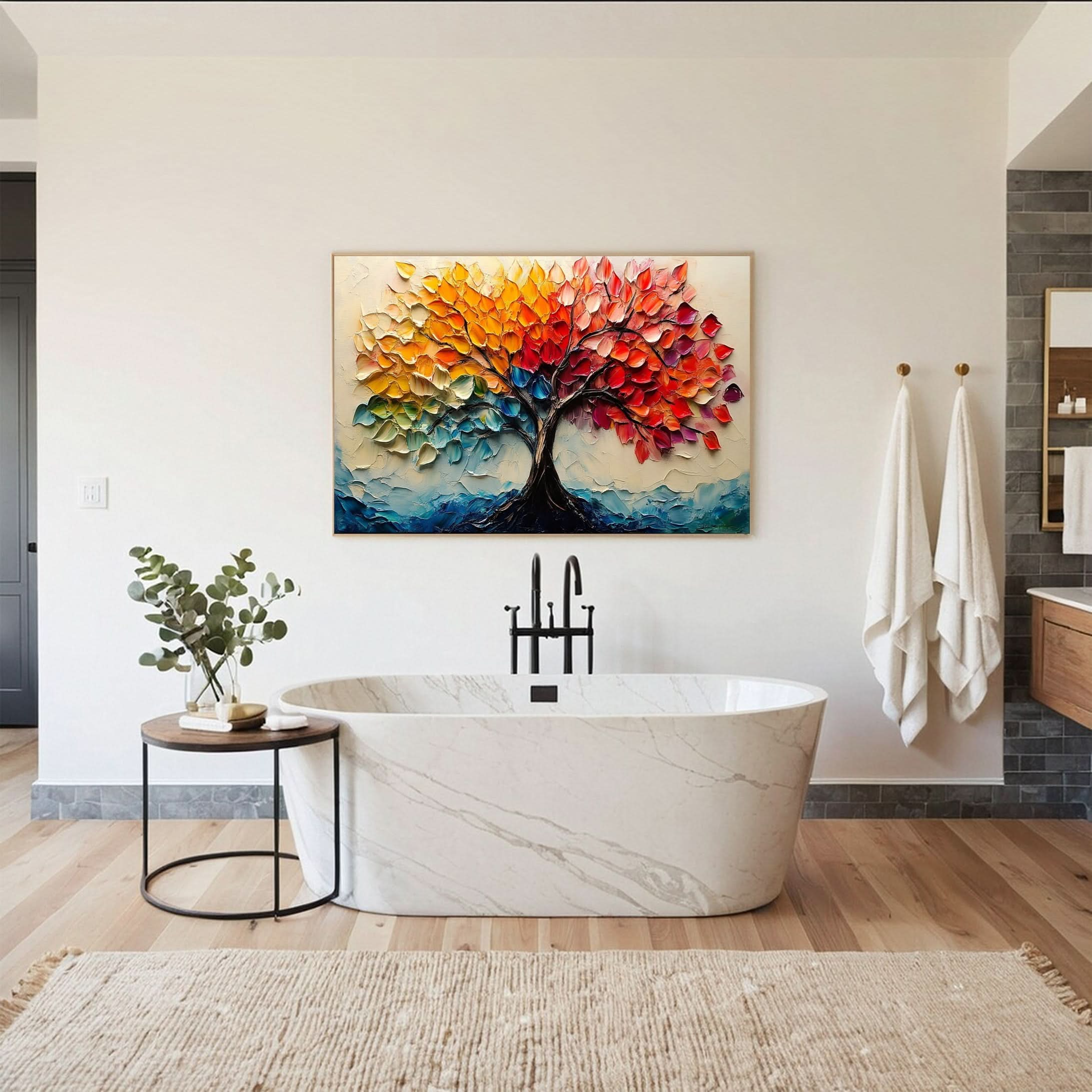 Vibrant Seasonal Tree Canvas Art - Colorful Modern Wall Decor #FT 055