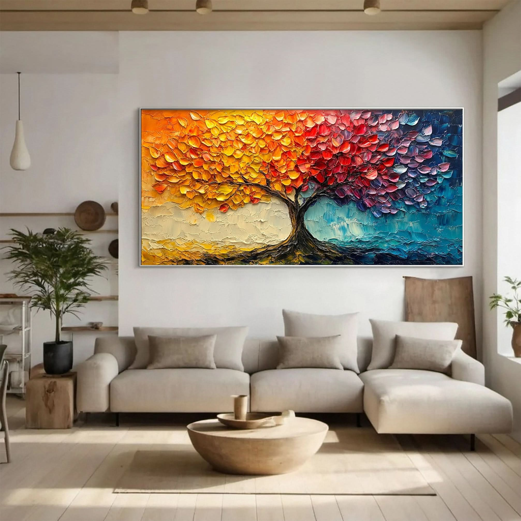 Vibrant Seasonal Tree Canvas Art - Colorful Modern Wall Decor #FT 054