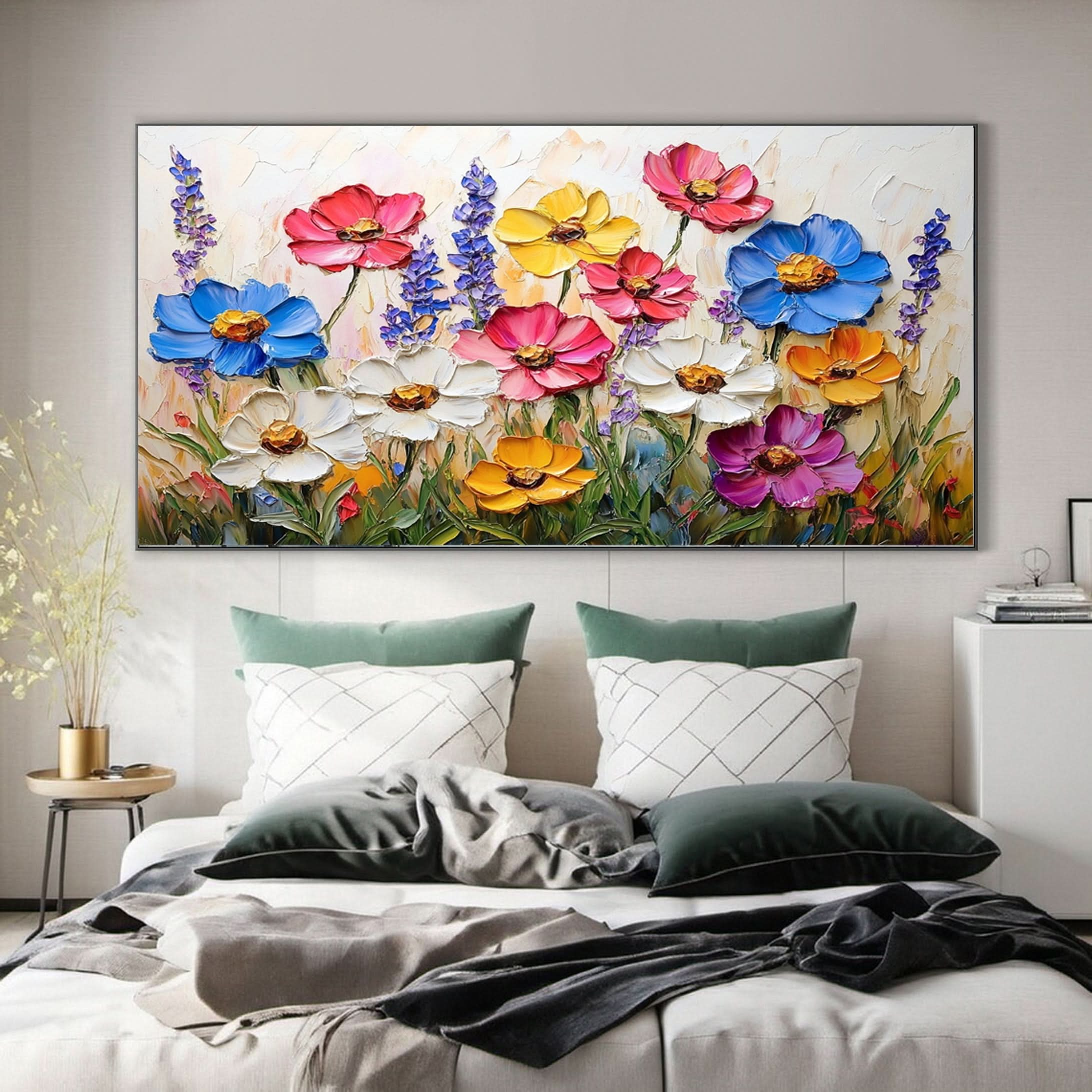 Colorful Lotus Blossom Canvas Art Hand-Painted Floral Wall Decor #FT 062