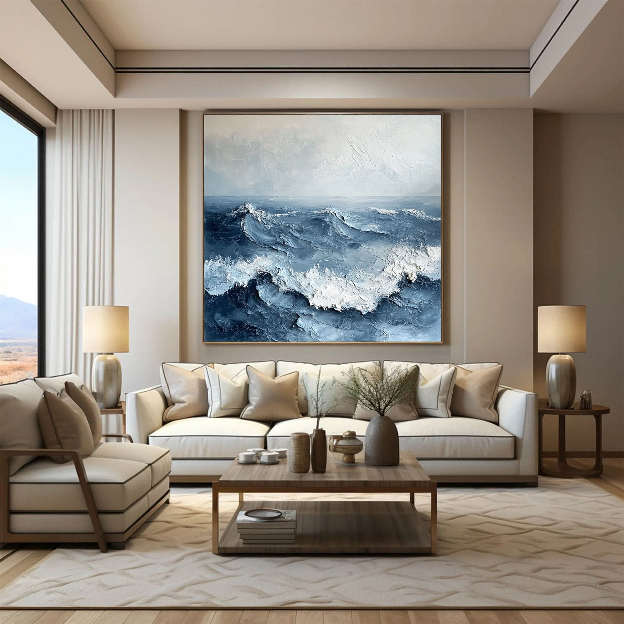 Dynamic Ocean Wave Canvas Art Textured Sea Painting #OS 075