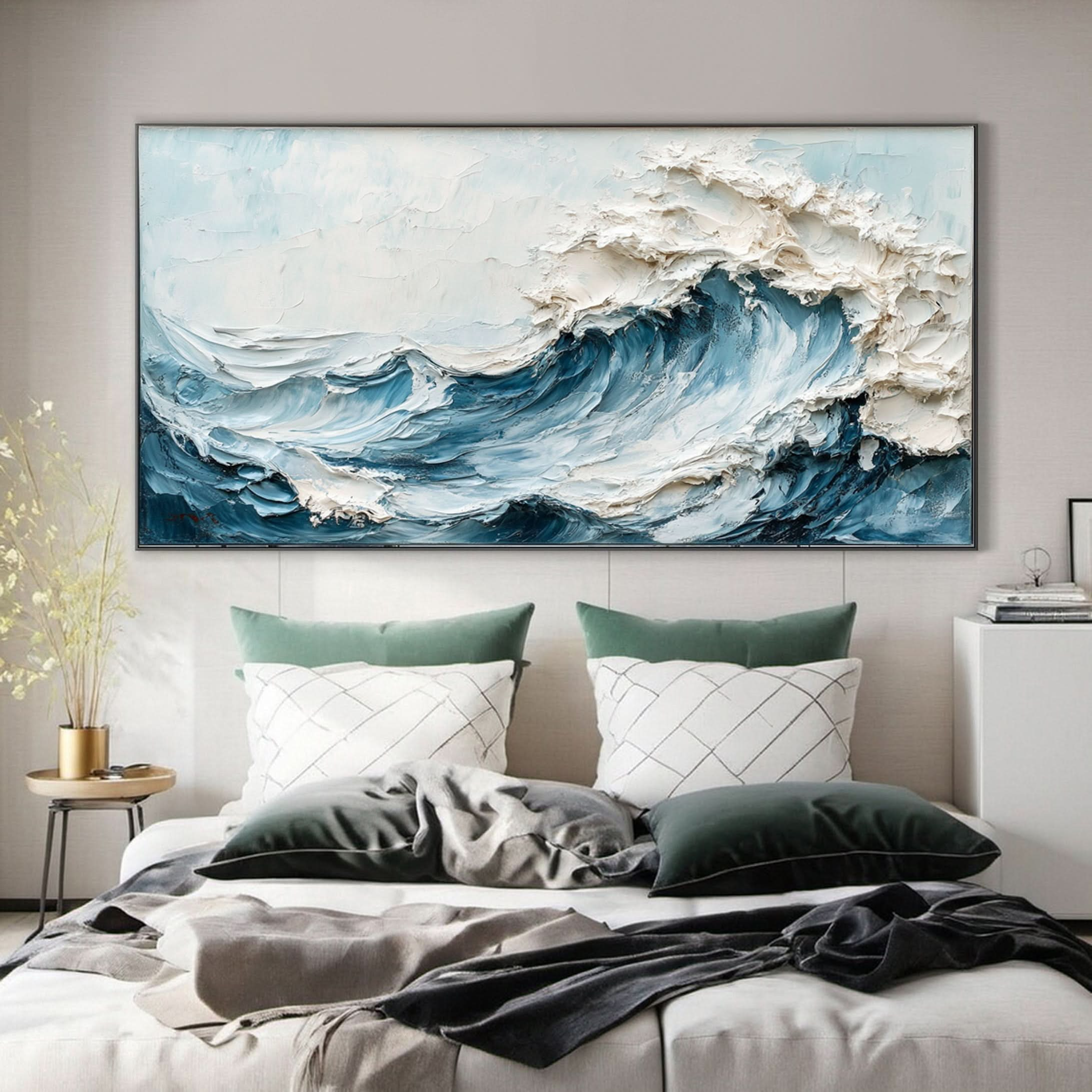 Marine Elegance Luxurious Blue Waves Oil Canvas for Modern Interiors #OS 049