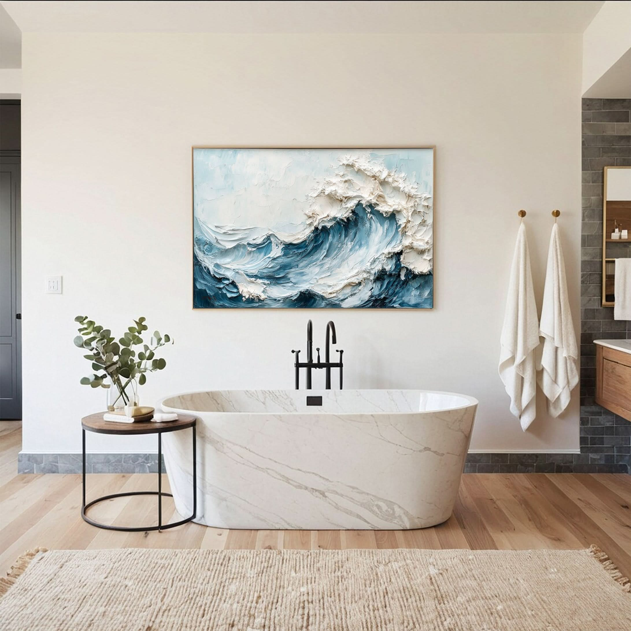 Marine Elegance Luxurious Blue Waves Oil Canvas for Modern Interiors #OS 049