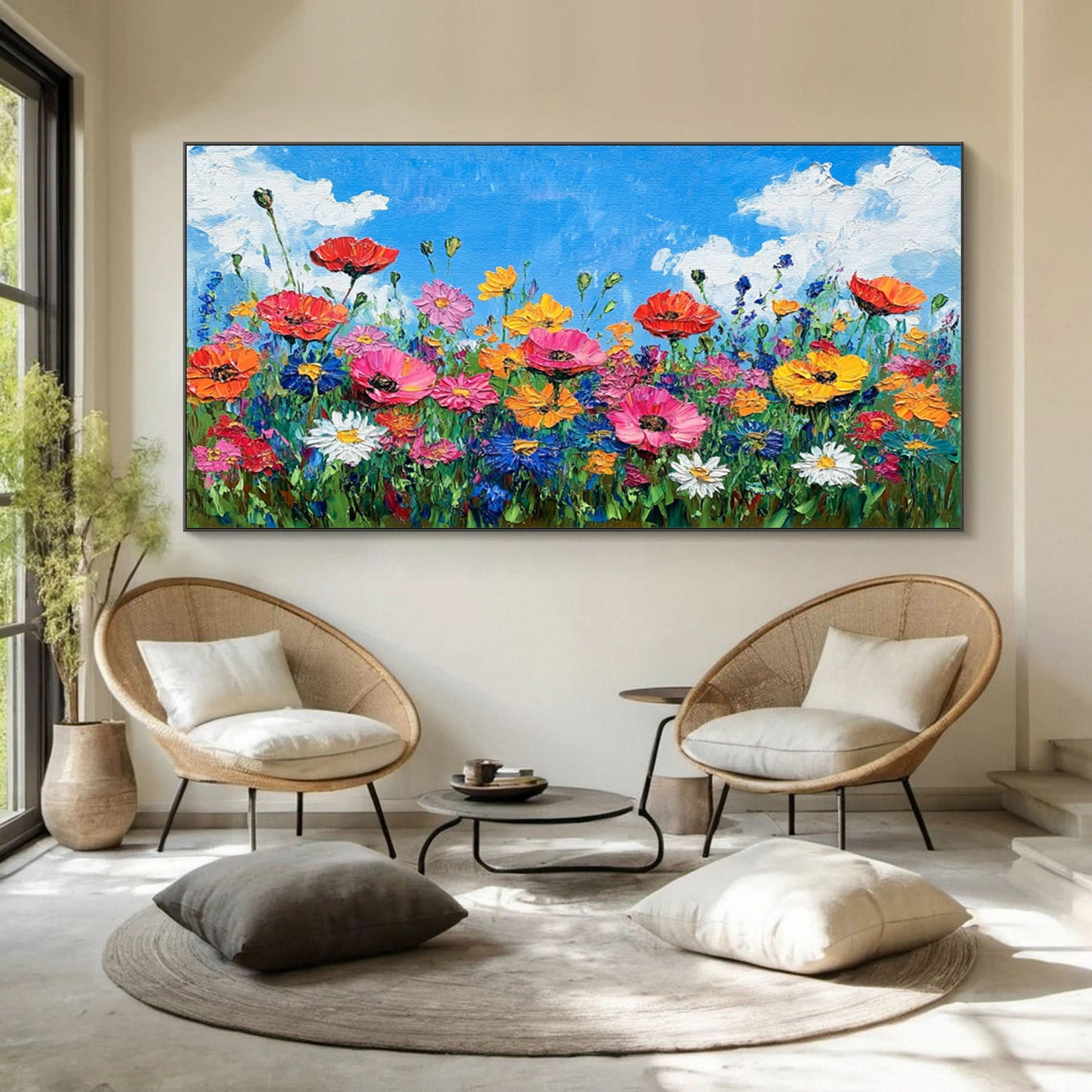 Lively Meadow Flowers Canvas Art Vivid Floral Wall Decor for Room Decor #FT 051