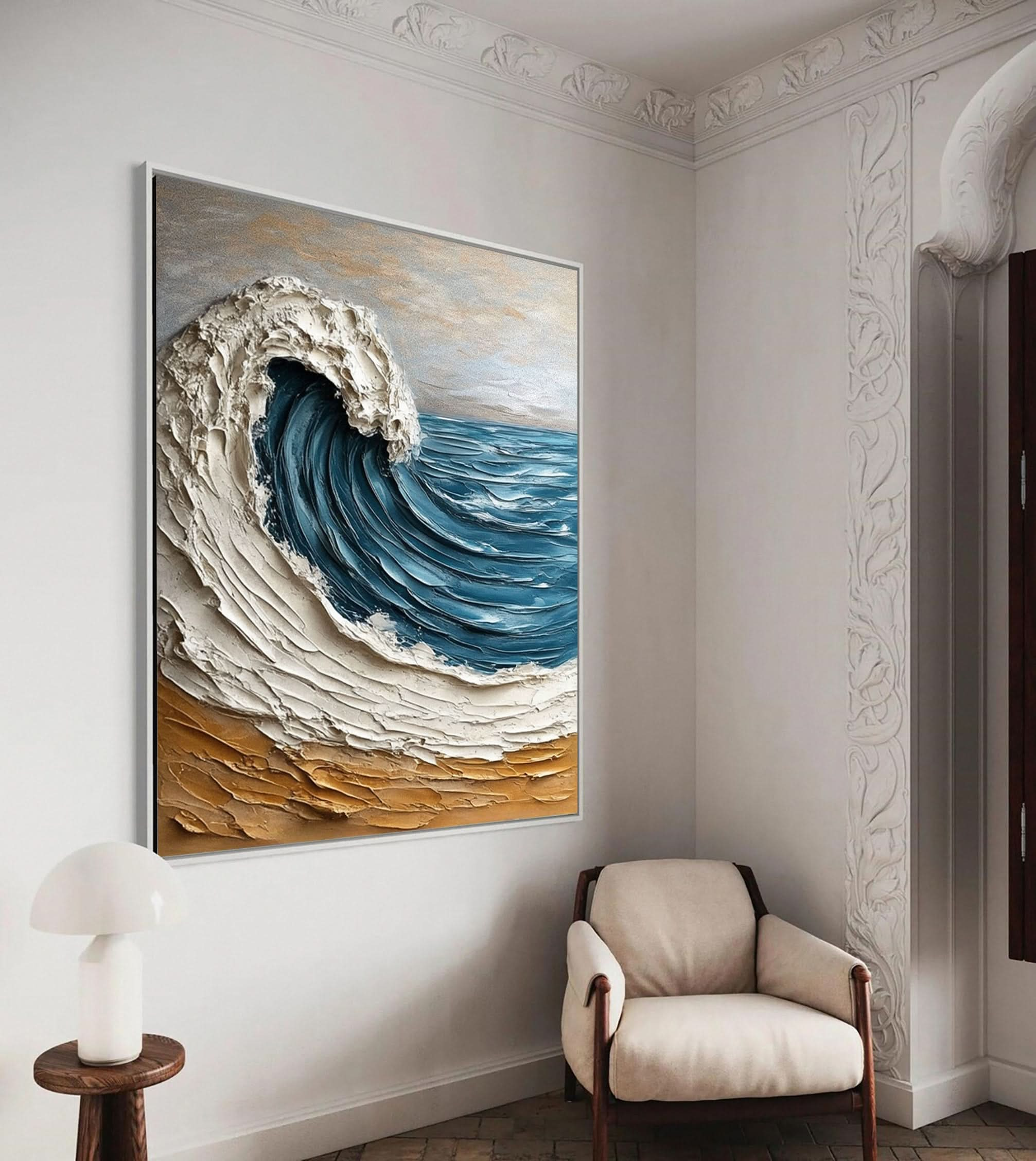 Modern Ocean Wave Canvas Textured Abstract Art for Home Decor #OS 061